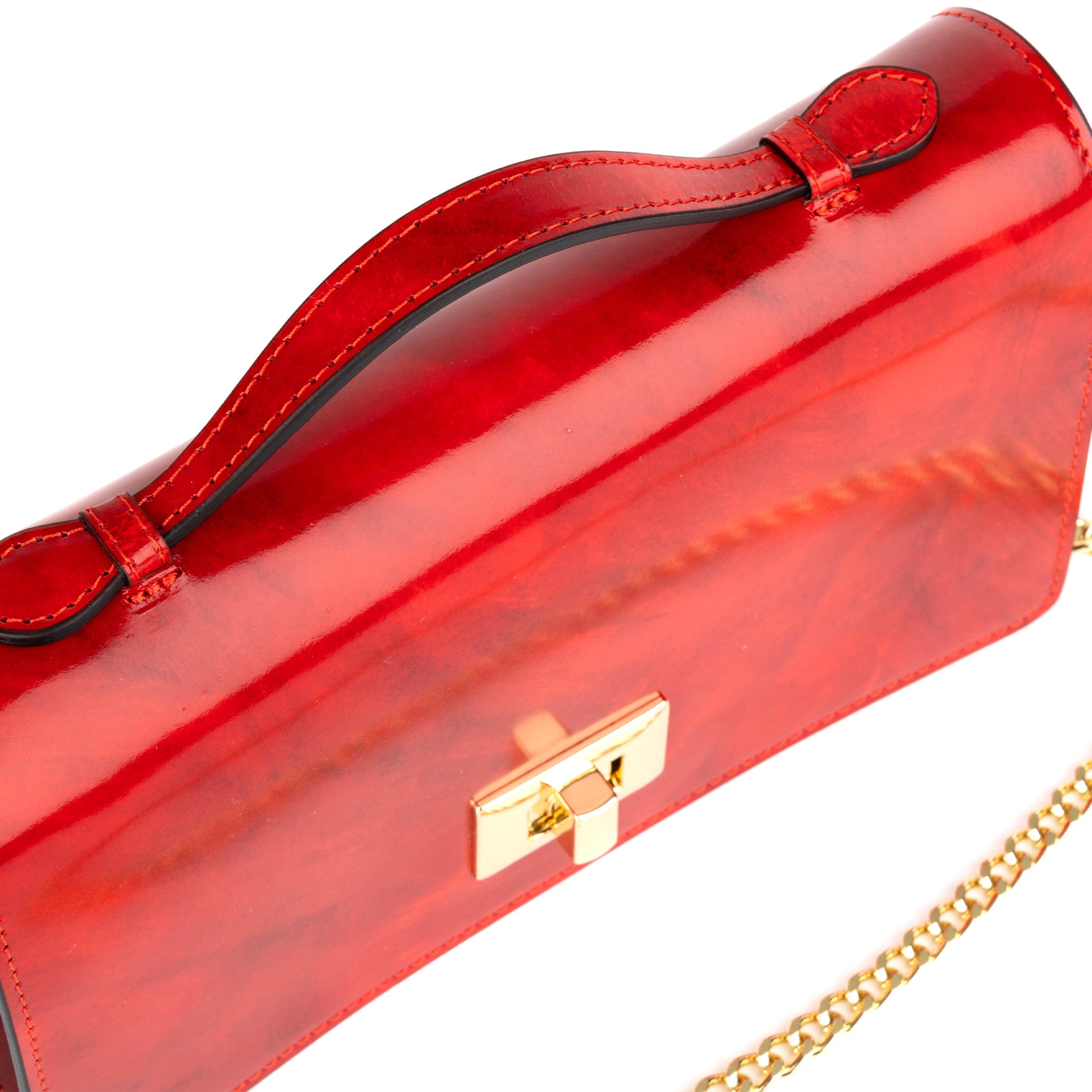 Envy - Red - Women's leather flap clutch bag with strap