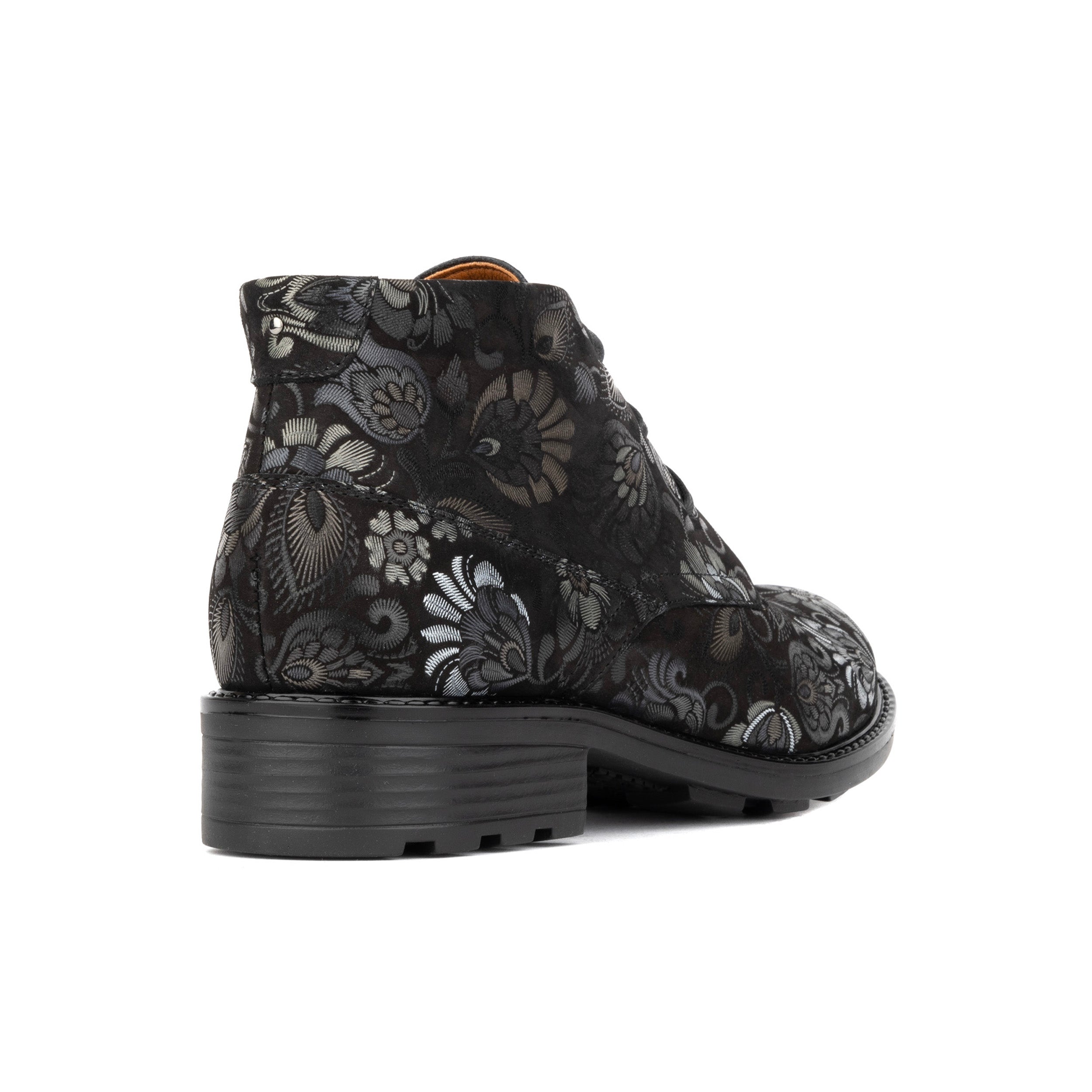 Laviva - Black Emboss - Women's round toe wide fitted ankle boot In nubuck leather