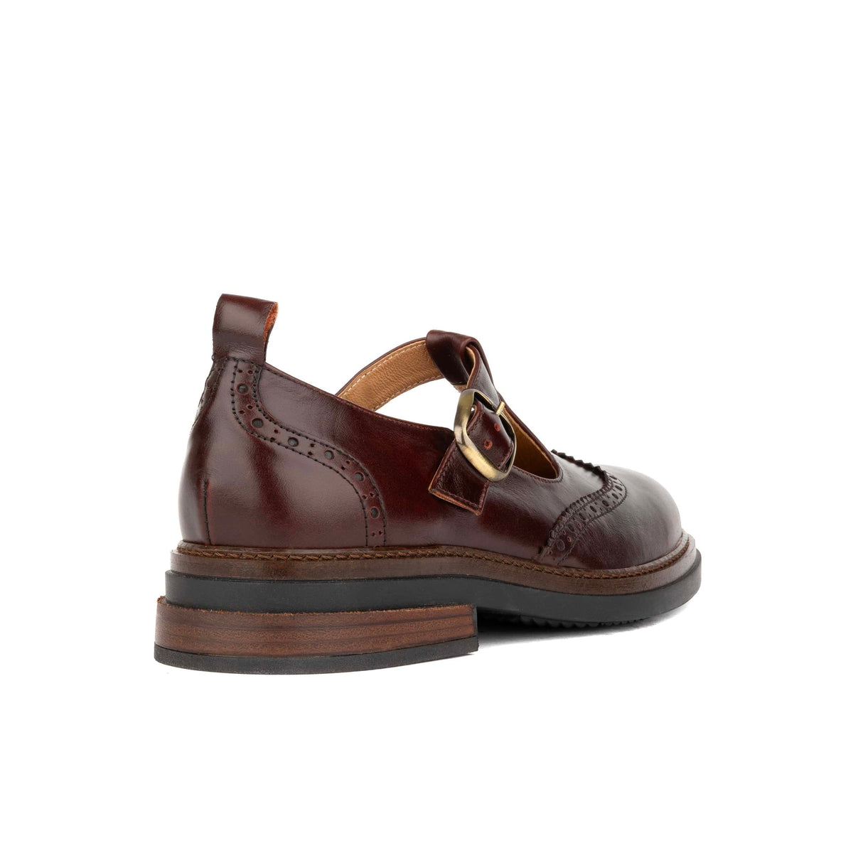 Miley - Brown Women's Leather T-Bar Brogue Shoes