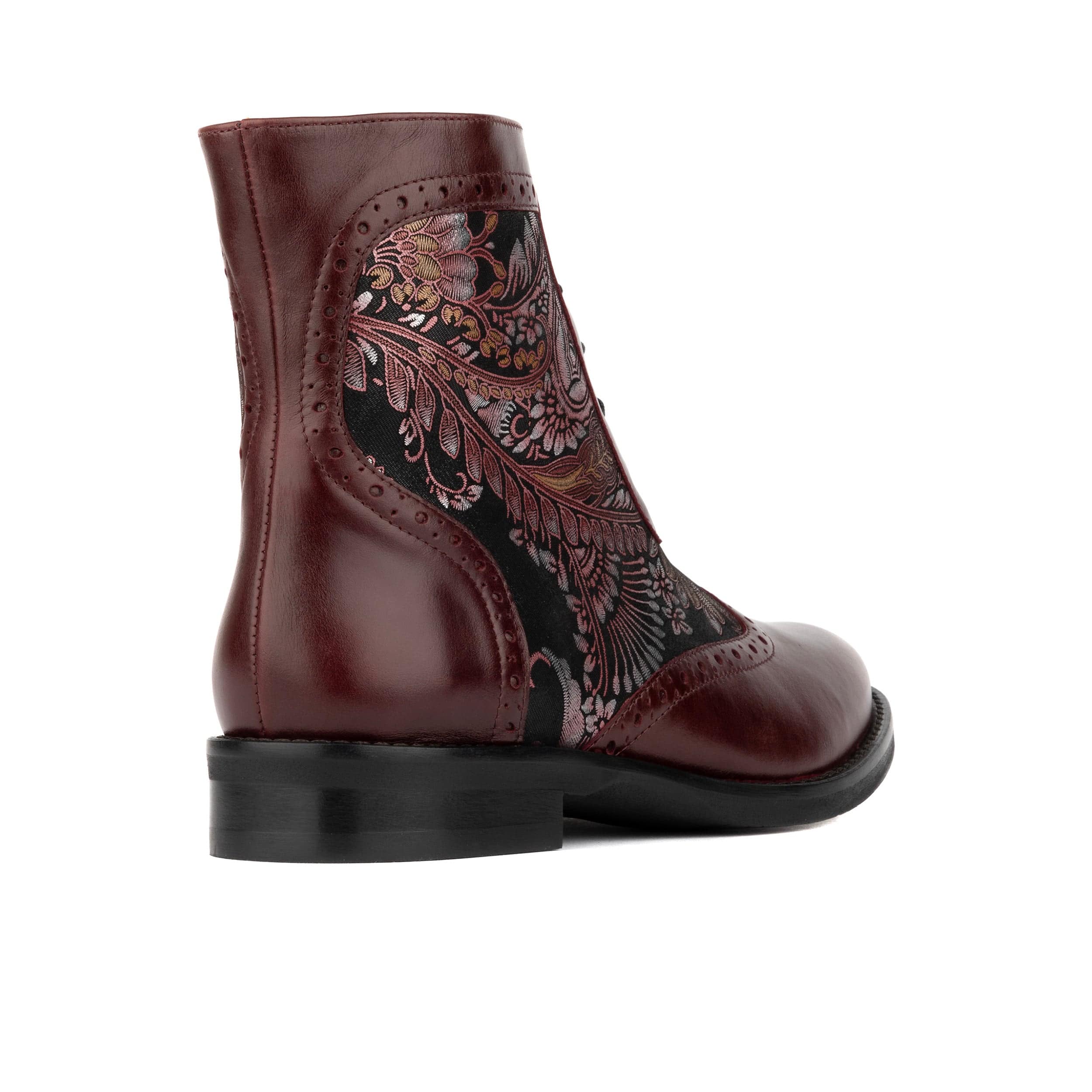 Mantis - Floral & Burgundy - Women's above-the-ankle lace-up boot with brogue & paisley detailing