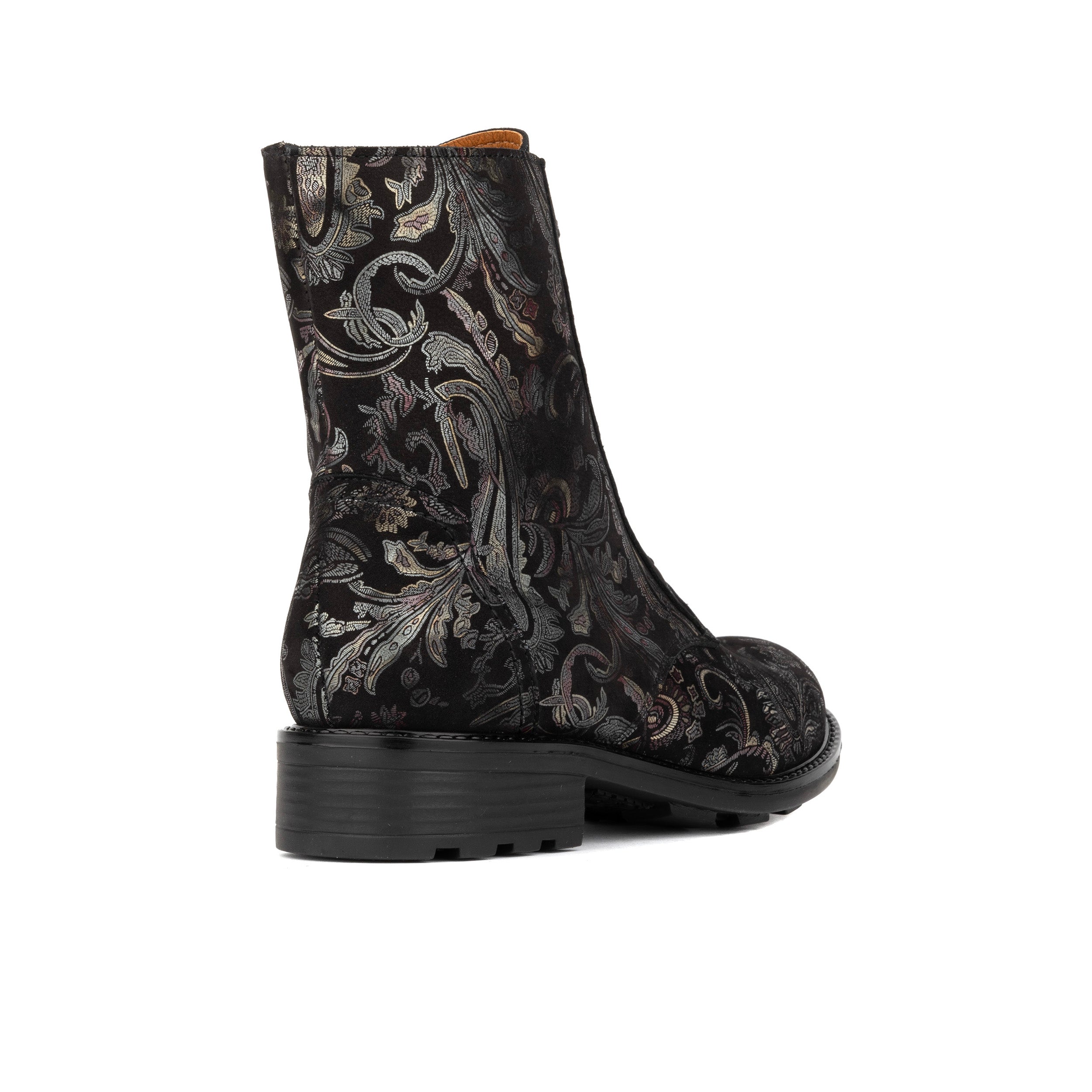 Laviva High - Black & Gold & Burgundy - Women's wide fitted leather higher ankle boot wool lined