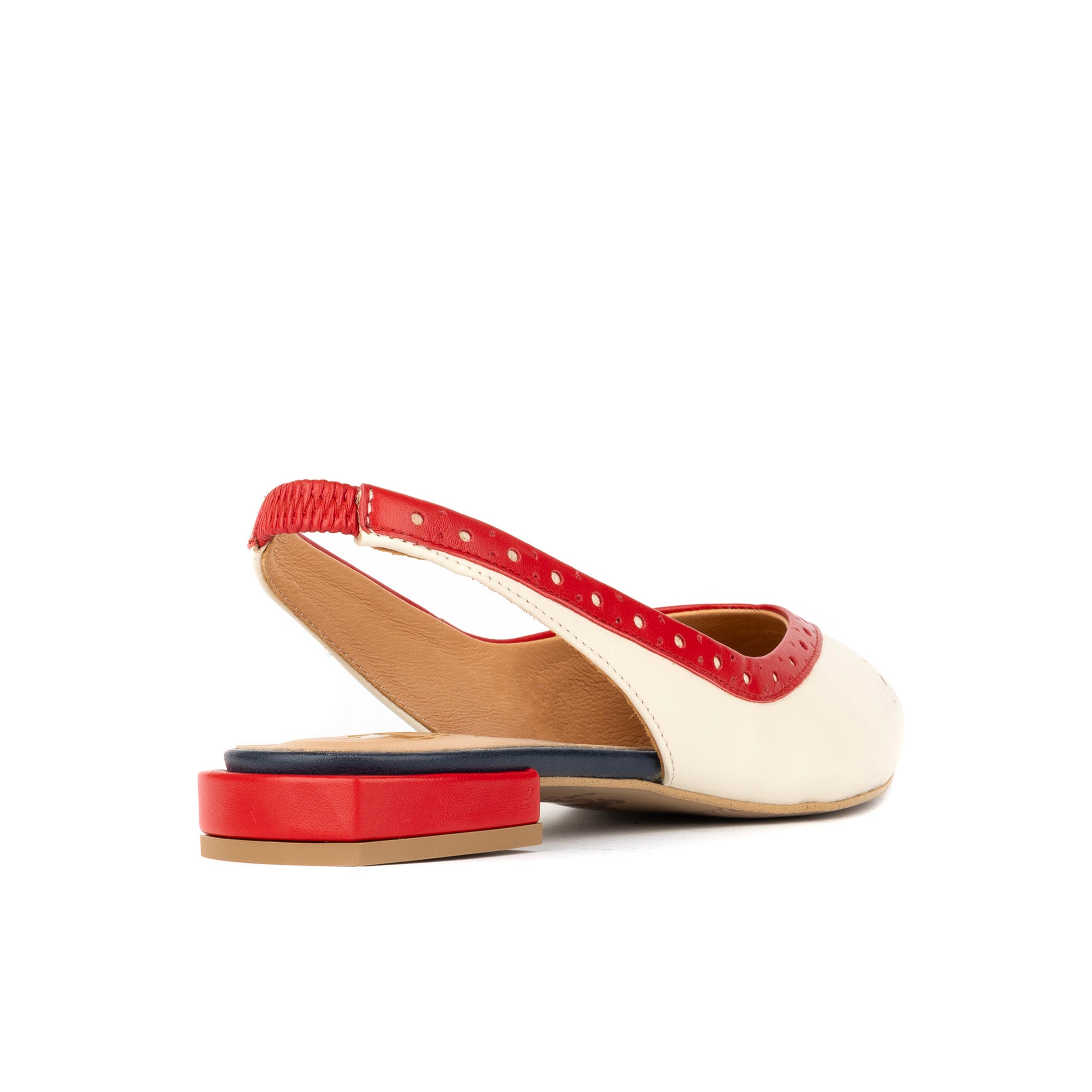 Holly Brogue - Cream & Red & Blue - Women's Leather Flat Slingback