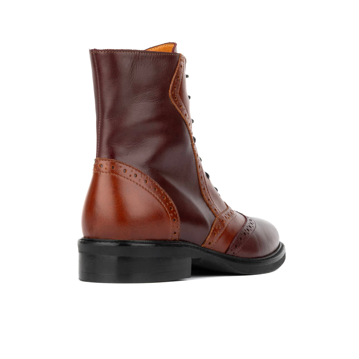 Brick Lane Boots - Brown Mix Women's leather oxford higher ankle boot with brogue detail