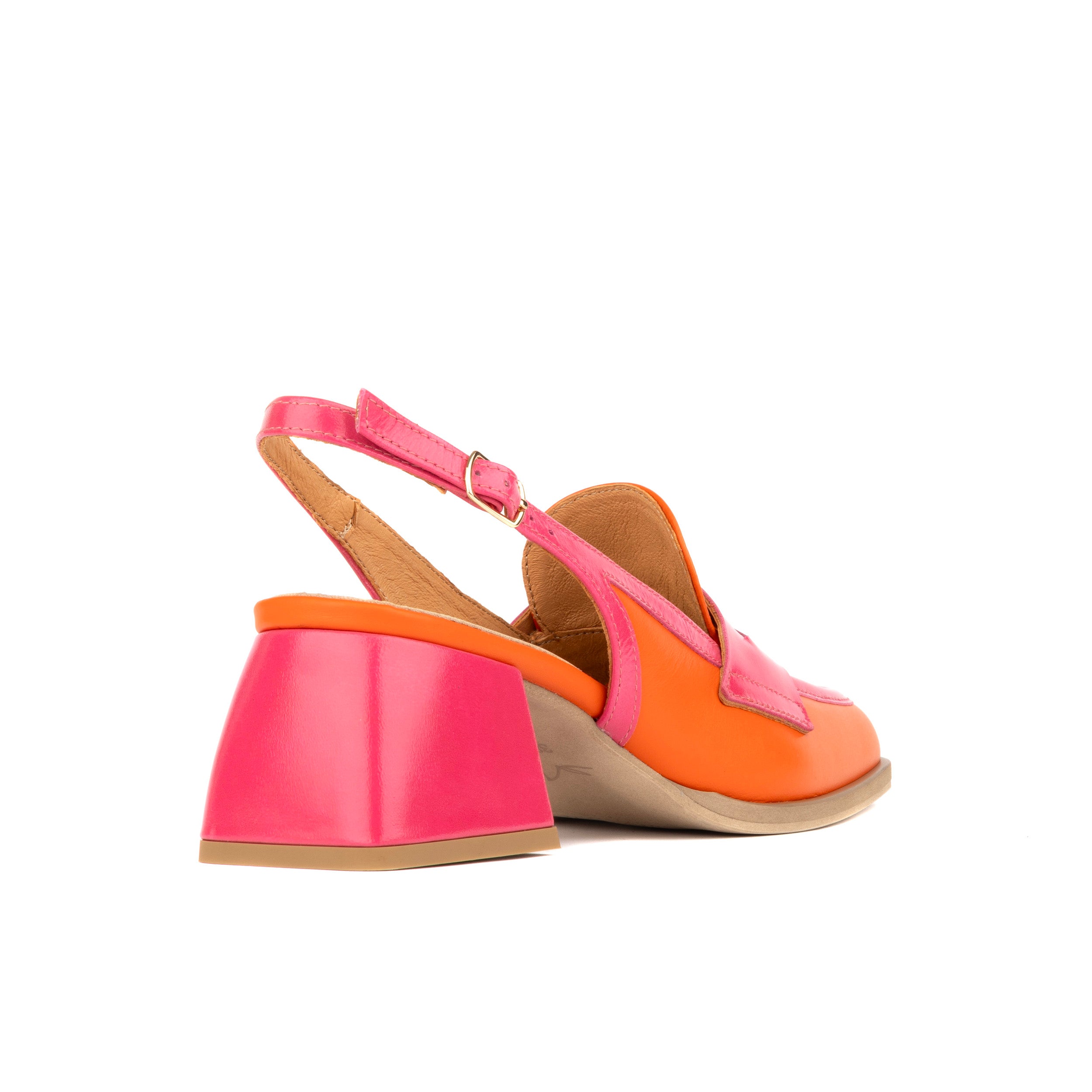 Diana - Pink Orrange - Women's square closed toe slingback with block heel