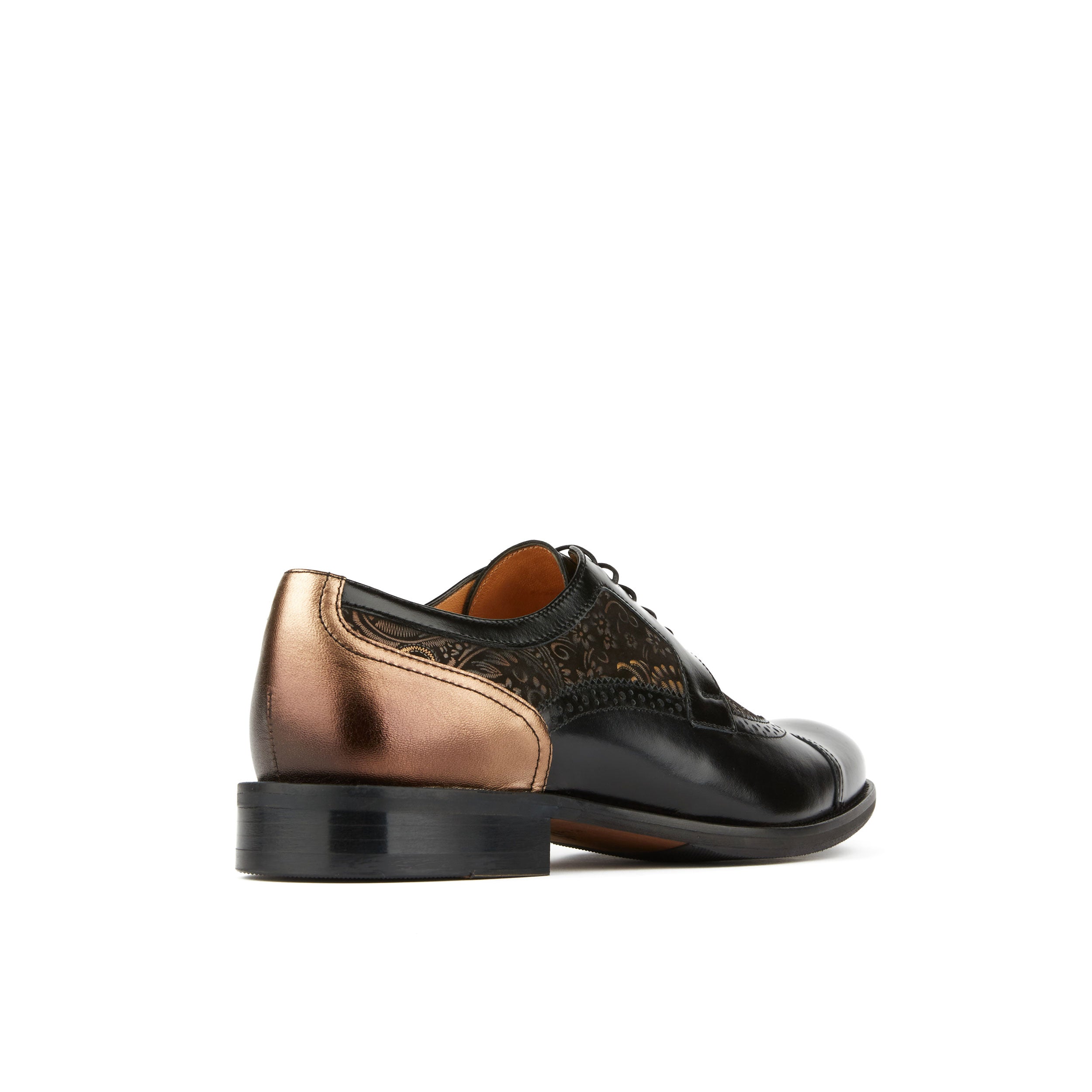 Orlando - Black Gold - Men's toe cap leather dressy lace up with brogue detailing