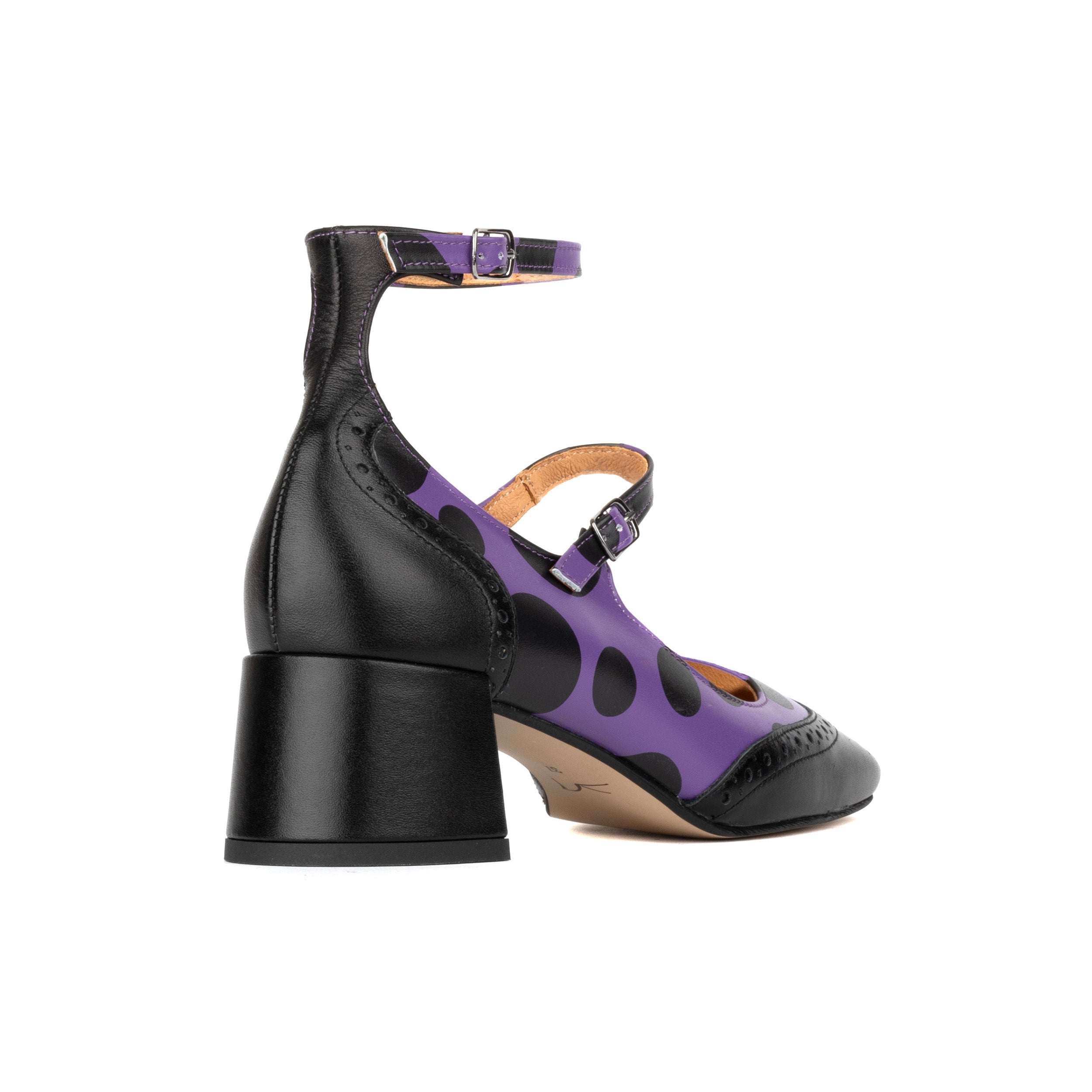 Mary Jane - Polka Womens - Women's block heel square toe heel in purple & black polka