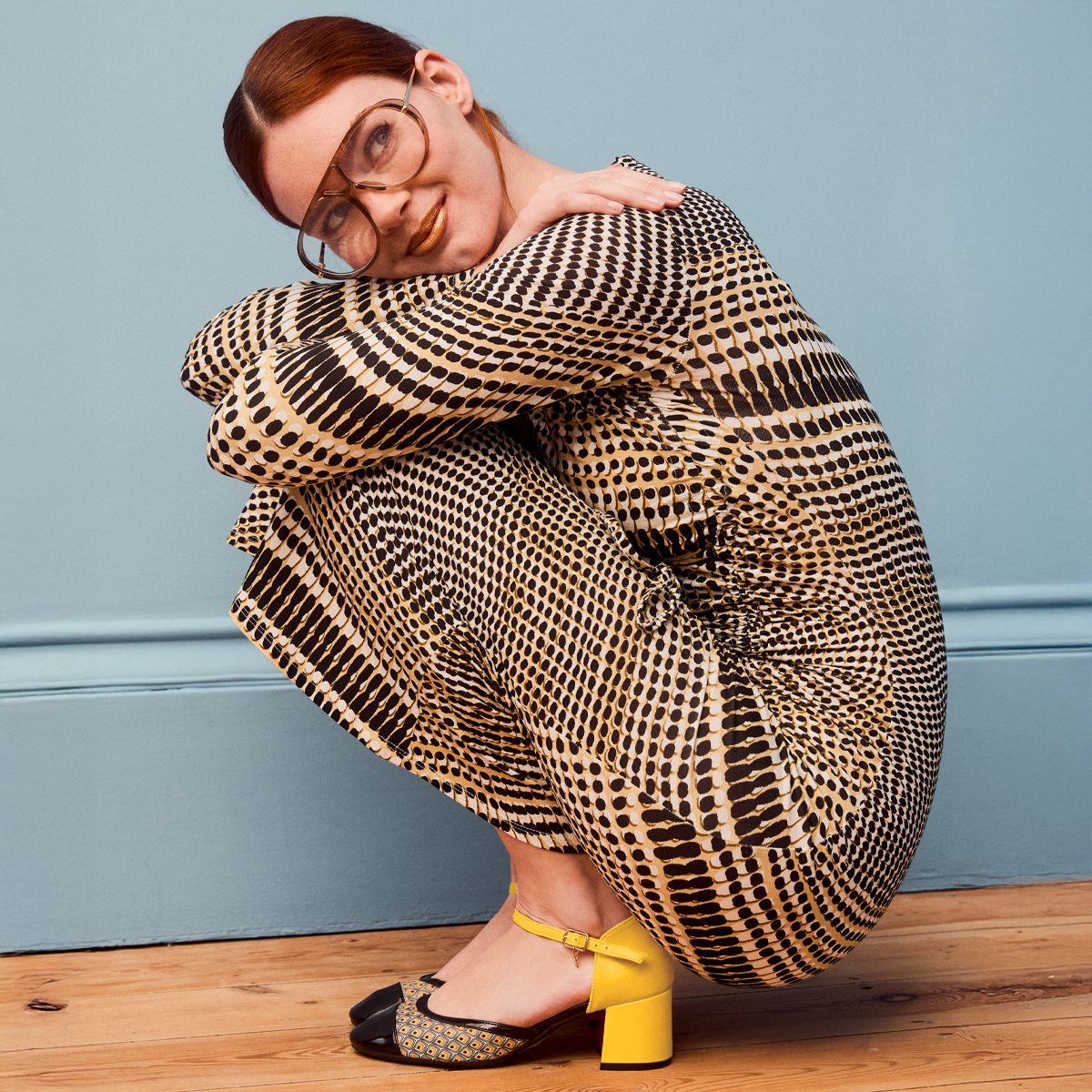 Kemi - Black & Yellow - Women's Leather Almond-Toe Block Heel