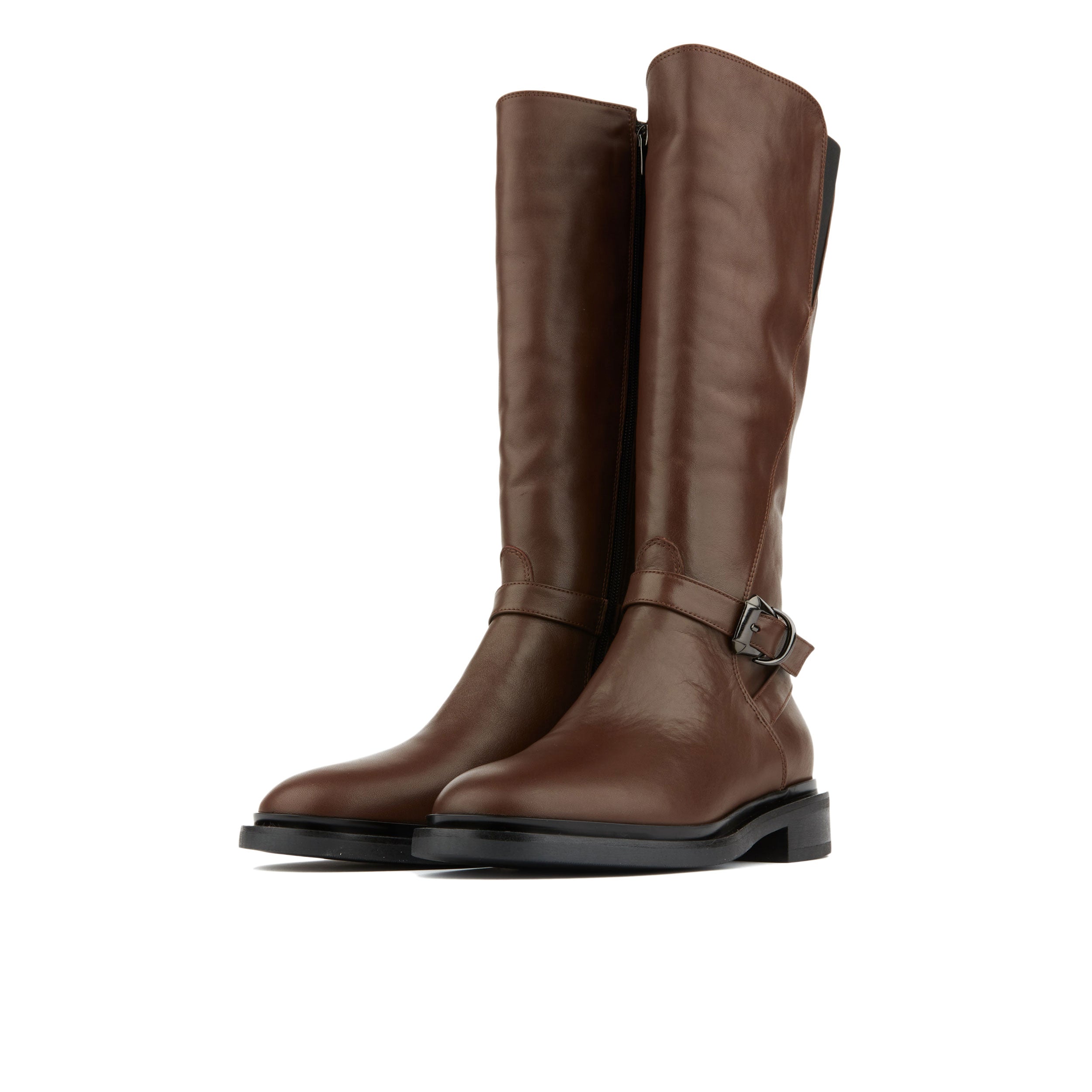 Jamie - Brown - Women's leather tall riding boots with rounded toe in brown