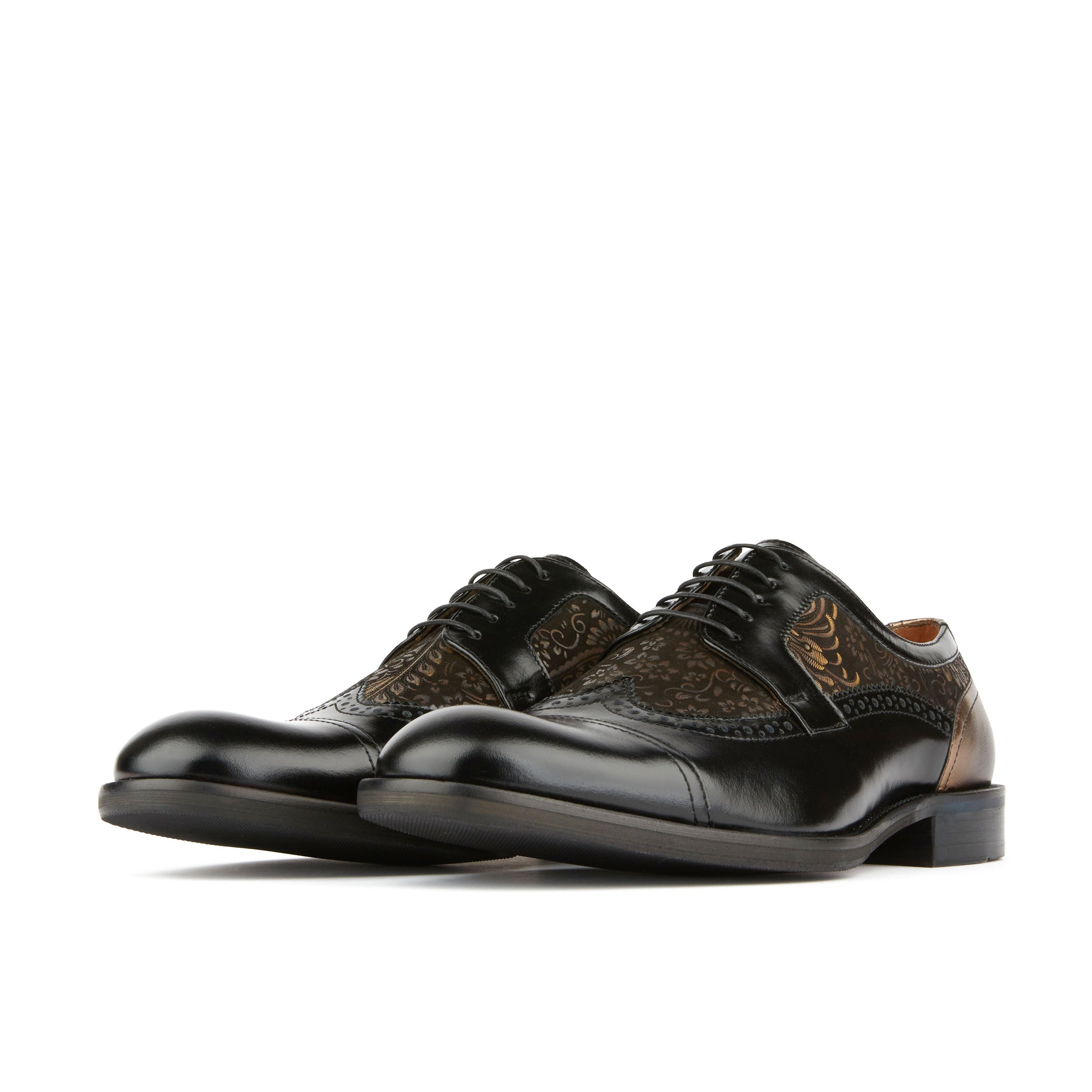 Orlando - Black Gold - Men's toe cap leather dressy lace up with brogue detailing