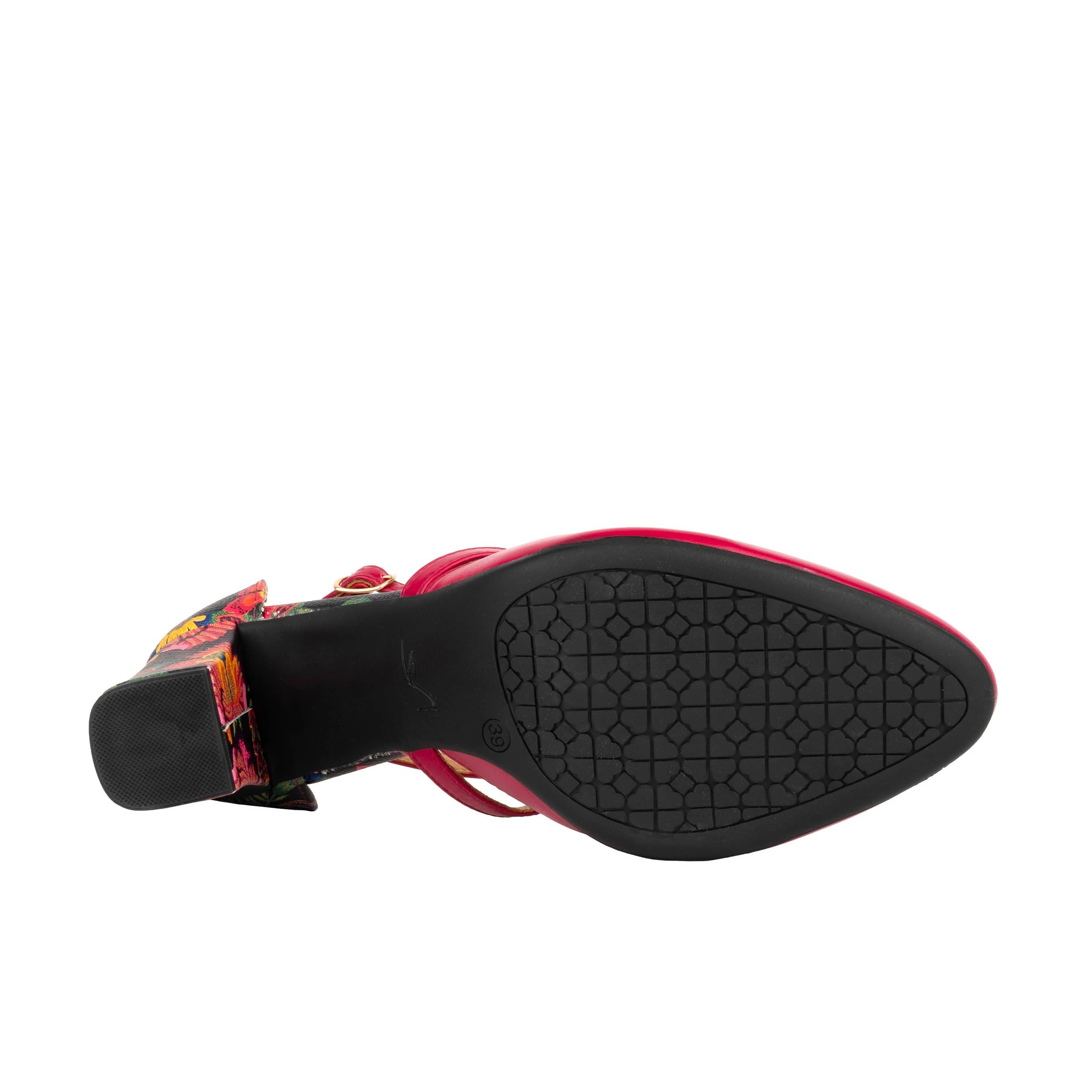 Kylie - Pink & Red Flowers - Women's leather strappy 3 inch block heel