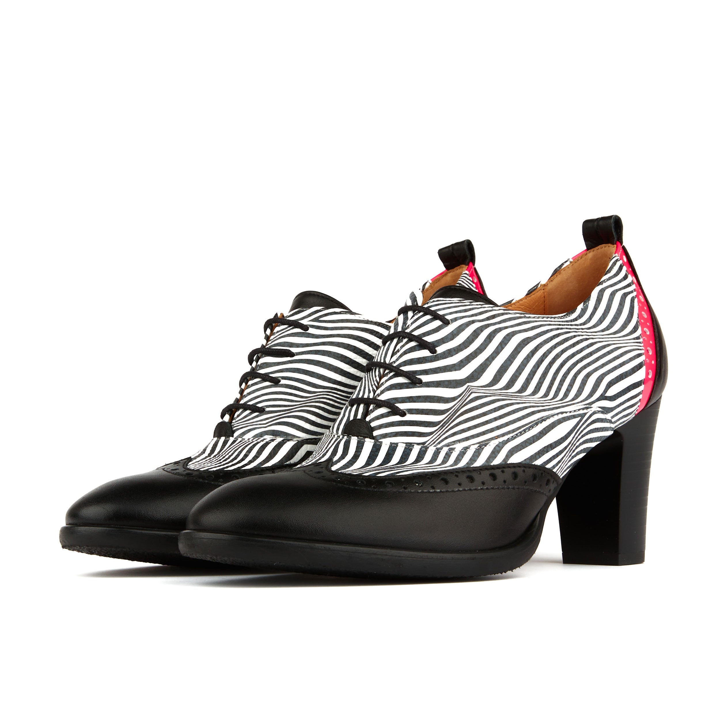 Casino - Optical Zebra - Women's almond toe oxford pump heel with brogue details