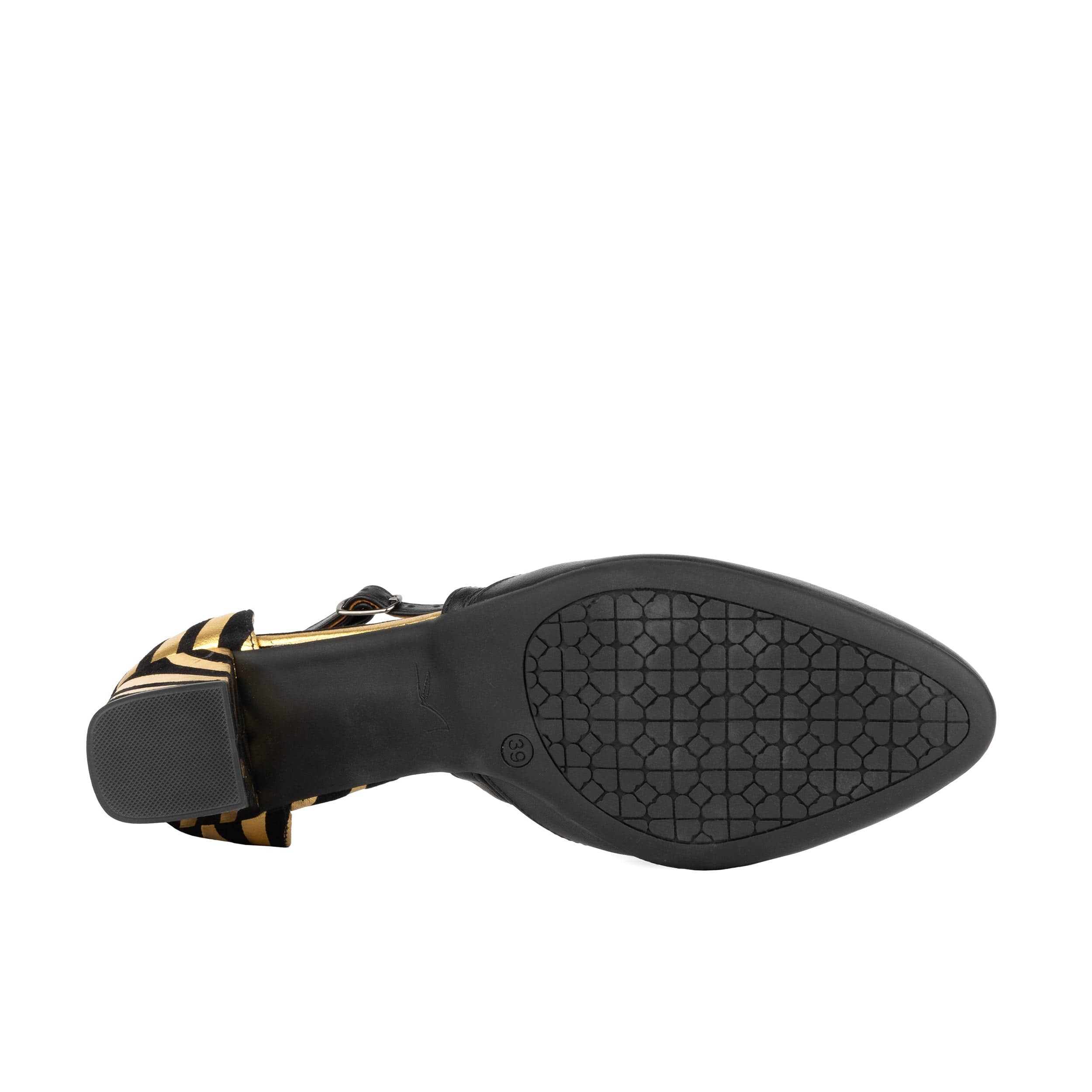 Danni - Black & Gold Stripes - Women's leather closed-toe block heel with gold foil details