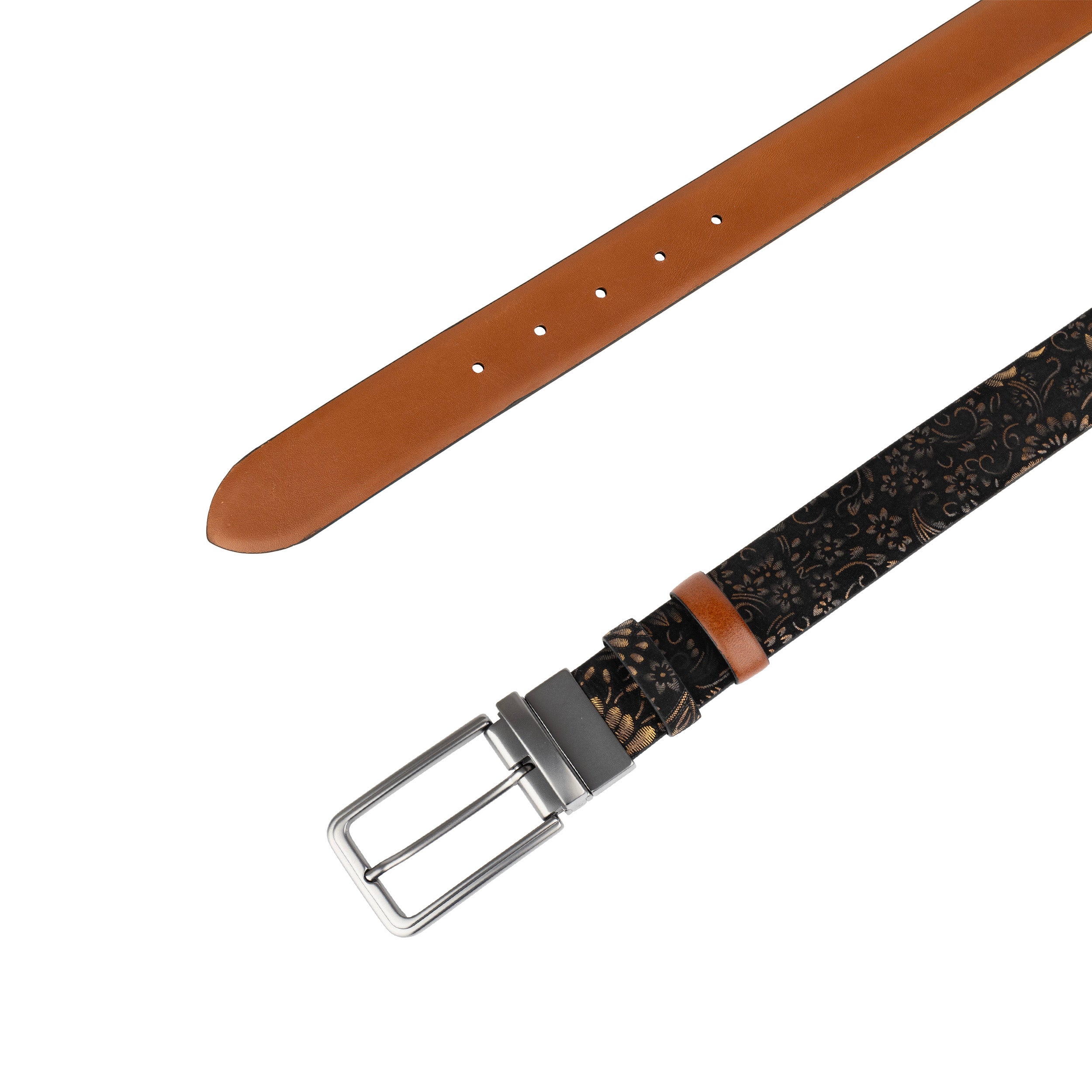 Reverse - Black & Gold Tan - Men's Leather Belt with gunmetal hardware