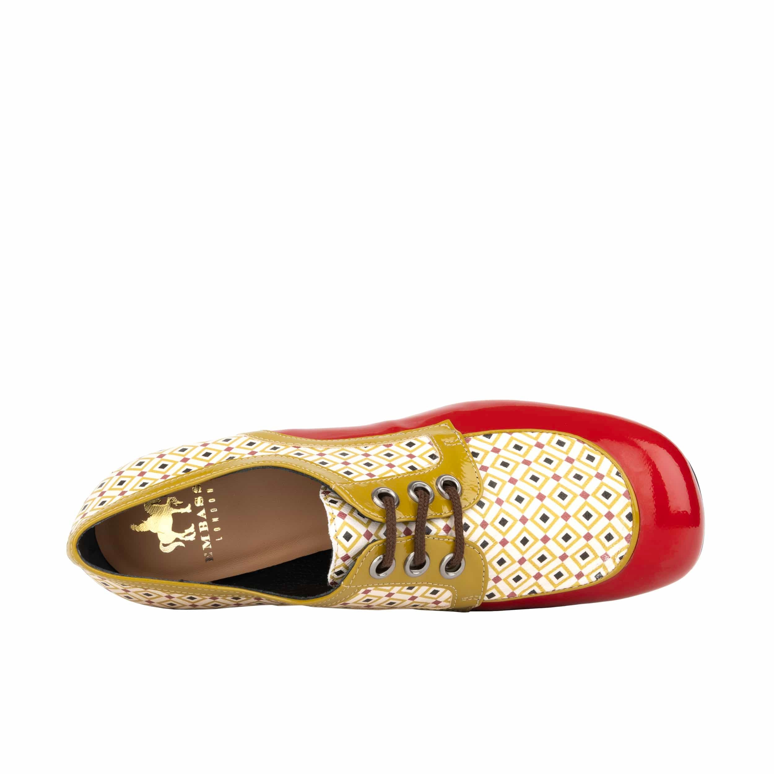 Sovereign - Olive & Red - Women's leather lace up shoe with block heel