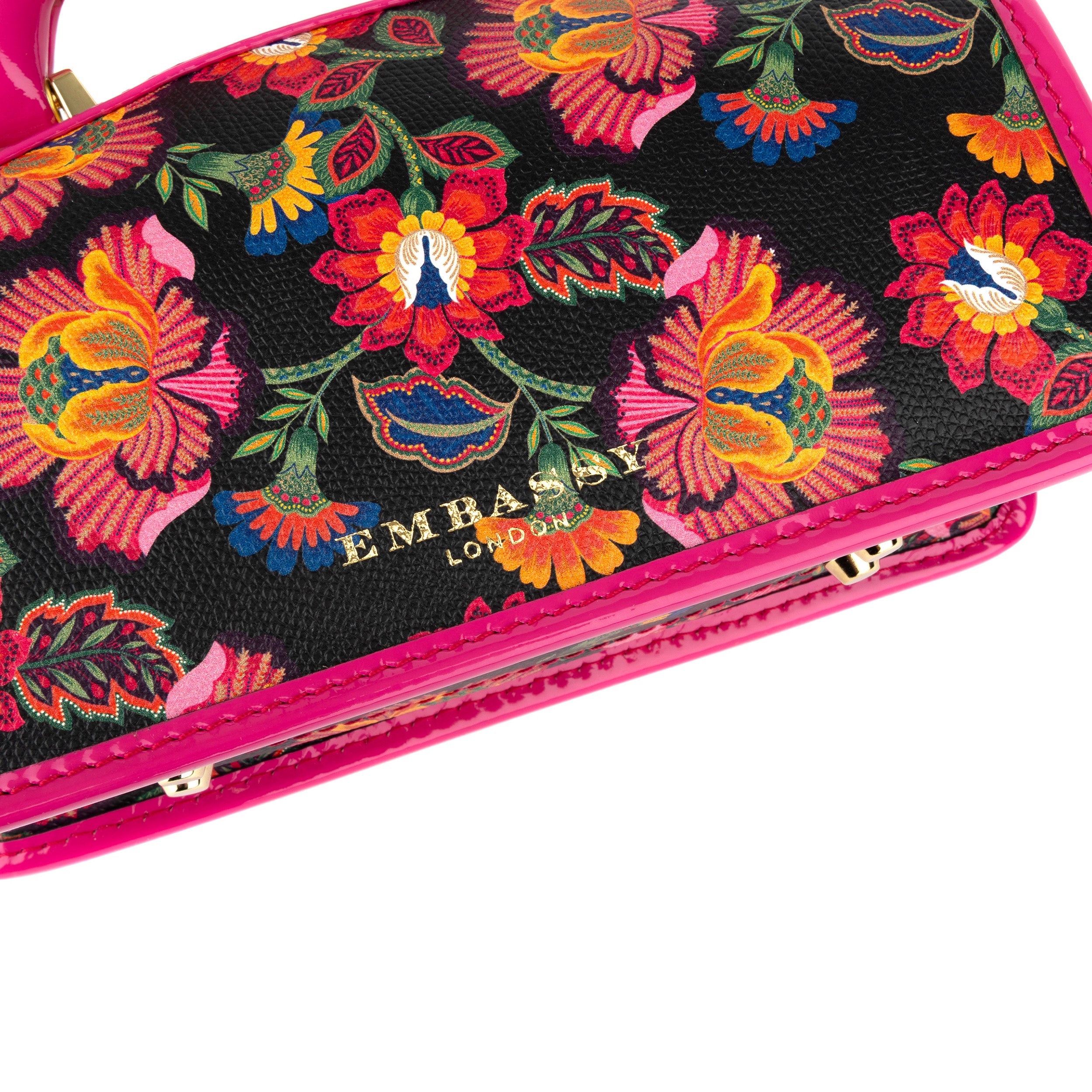 Gazelle Mini - Red Flowers - Women’s mini patent leather top handle & crossbody bag