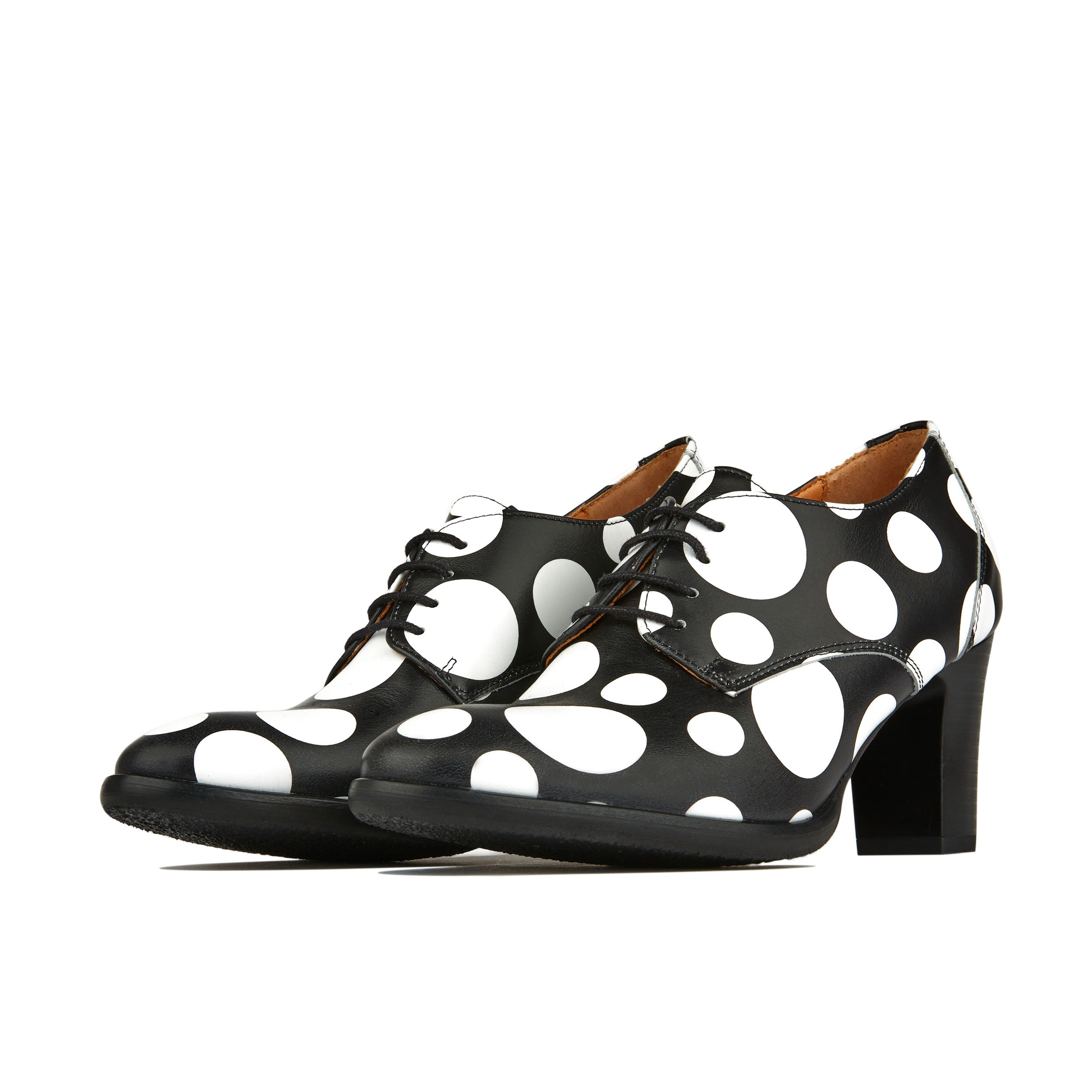 ROULETTE WHITE POLKA - Women's leather oxford pump heel in black & white polka