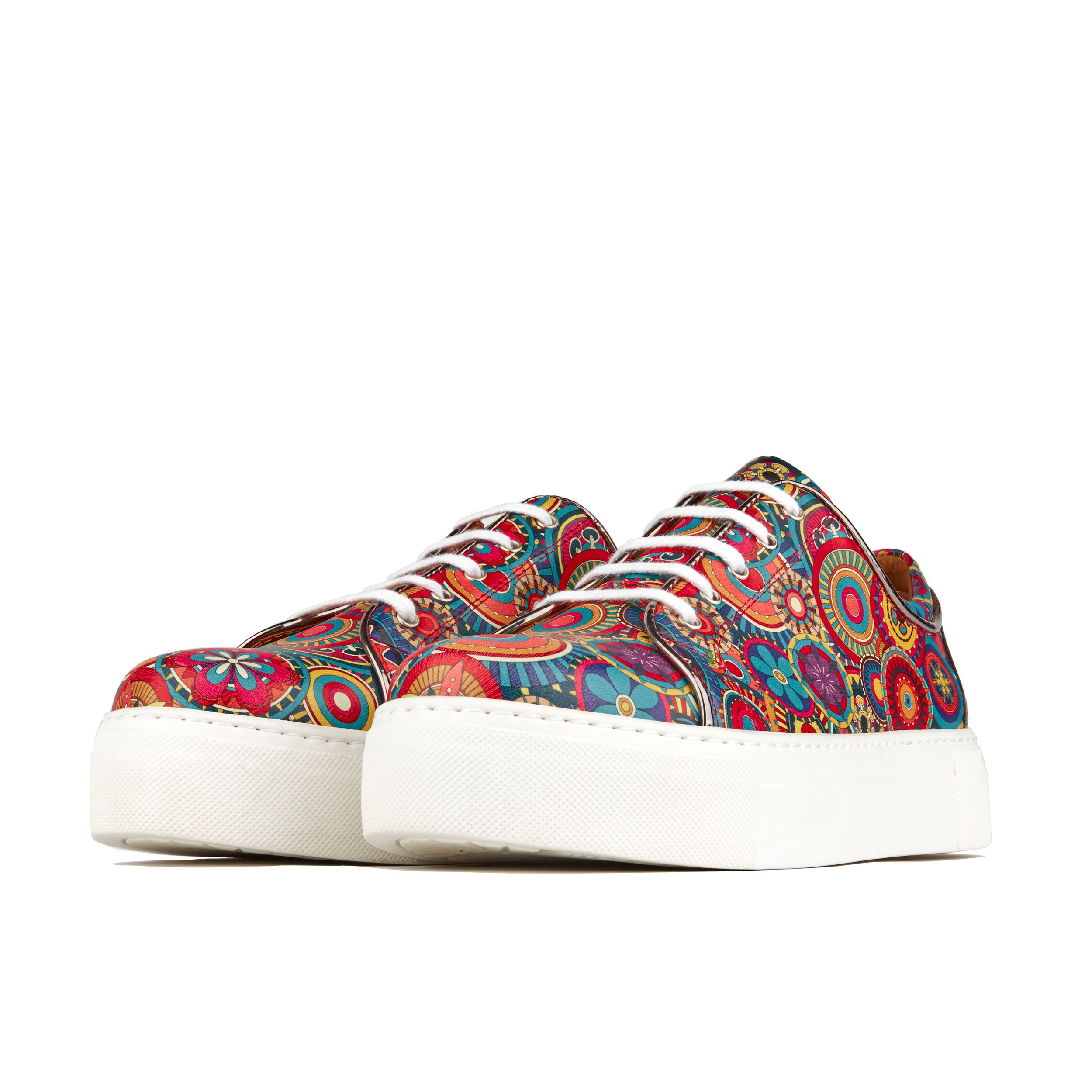 Camila - Signature Print - Women's chunky sole leather trainer in colourful print