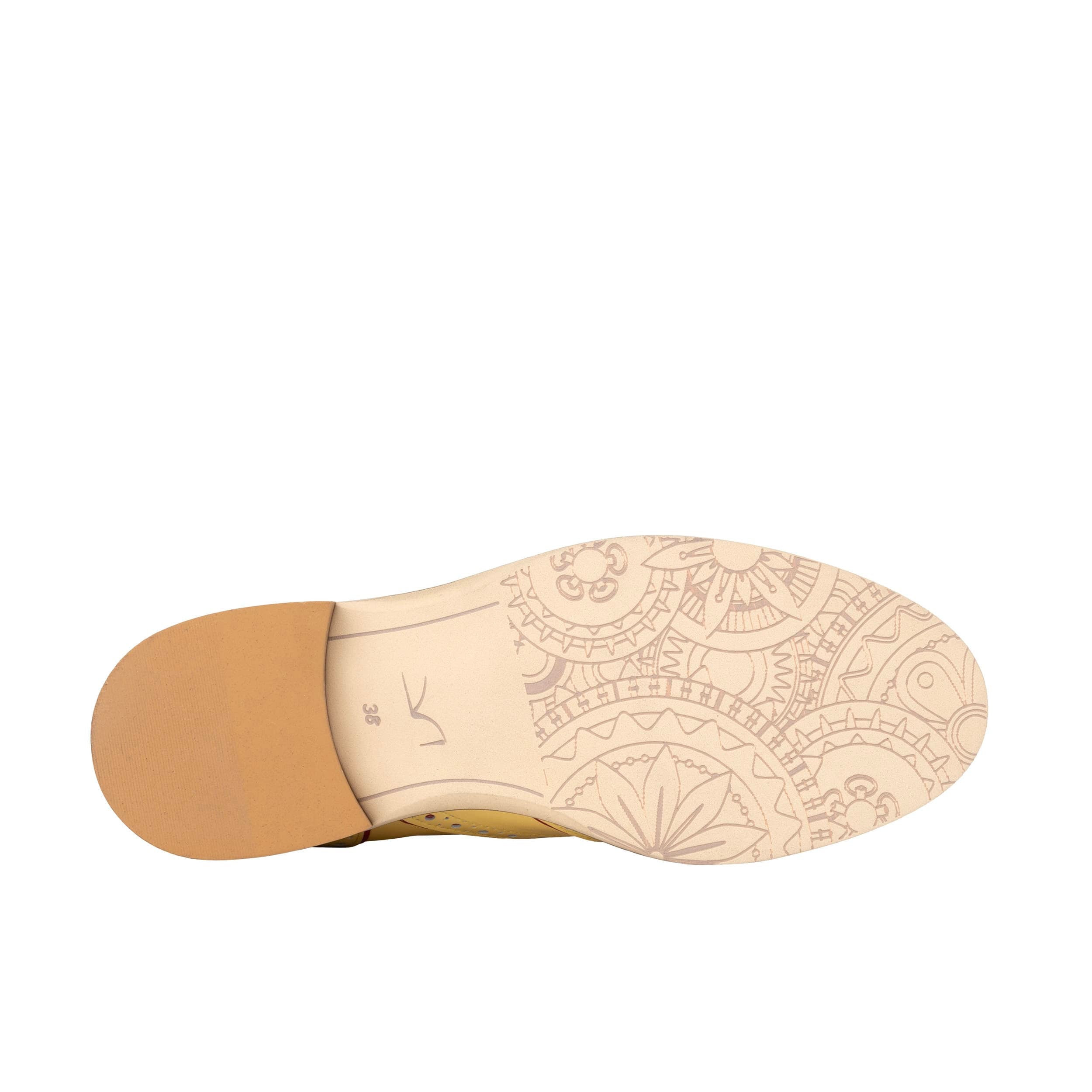 Brick Lane - Pastel Yellow - Women's contrast leather lace-up brogue