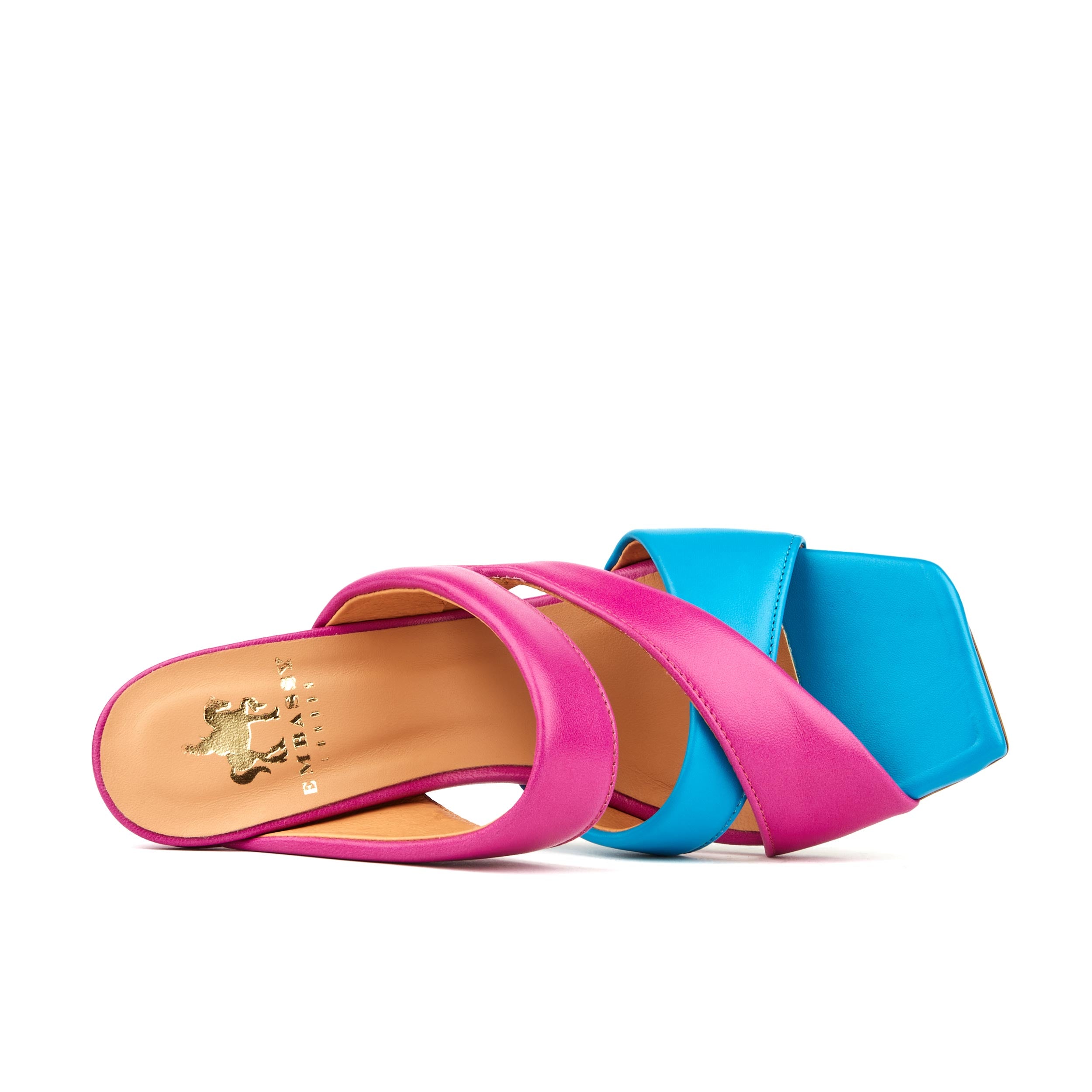 Orianna - Miami Blue Pink - Women's square toe wide straps leather heel slide sandal