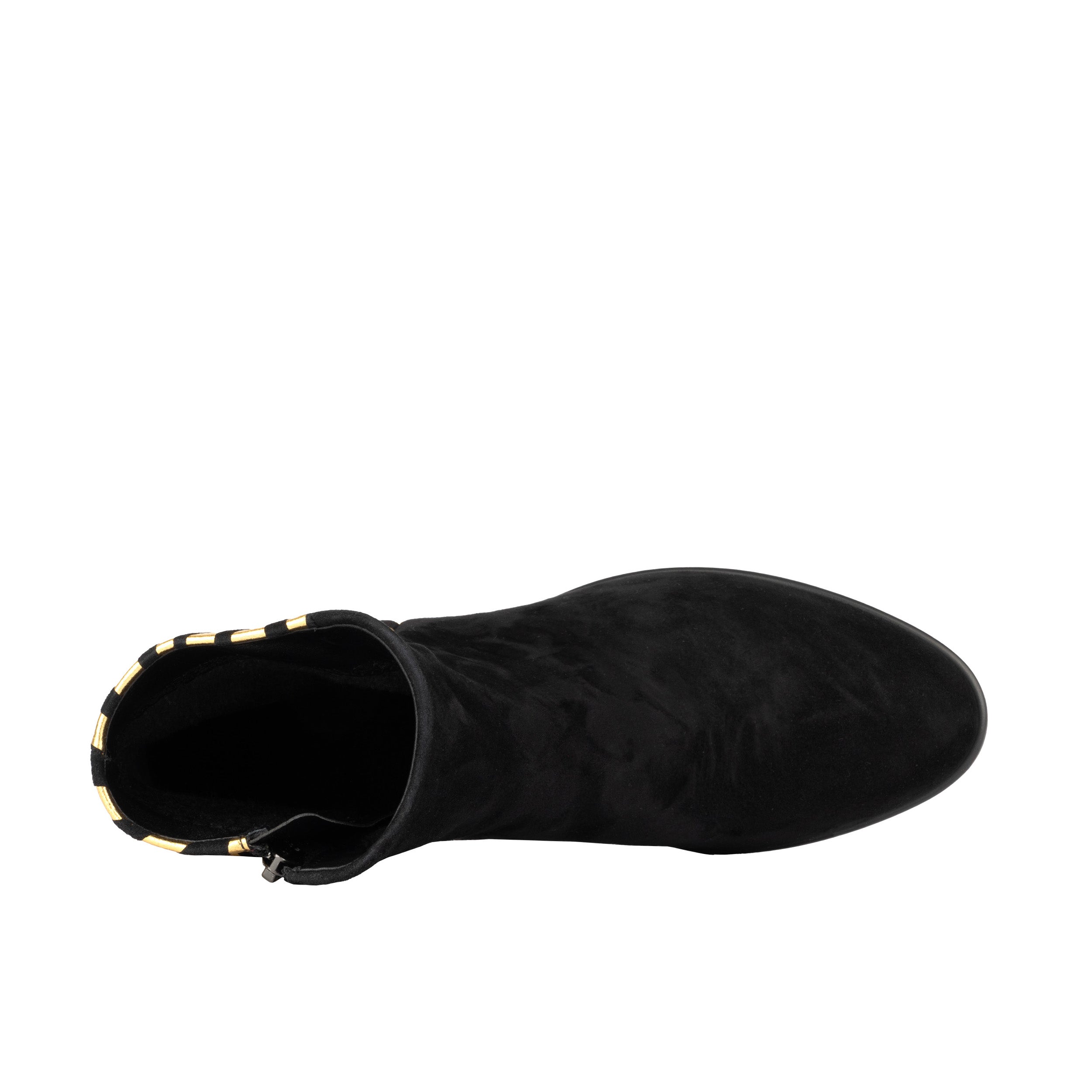 Impala - Black & Gold - Women's Suede Ankle Boot with Block Heel & Gold Foil Zebra Stripes