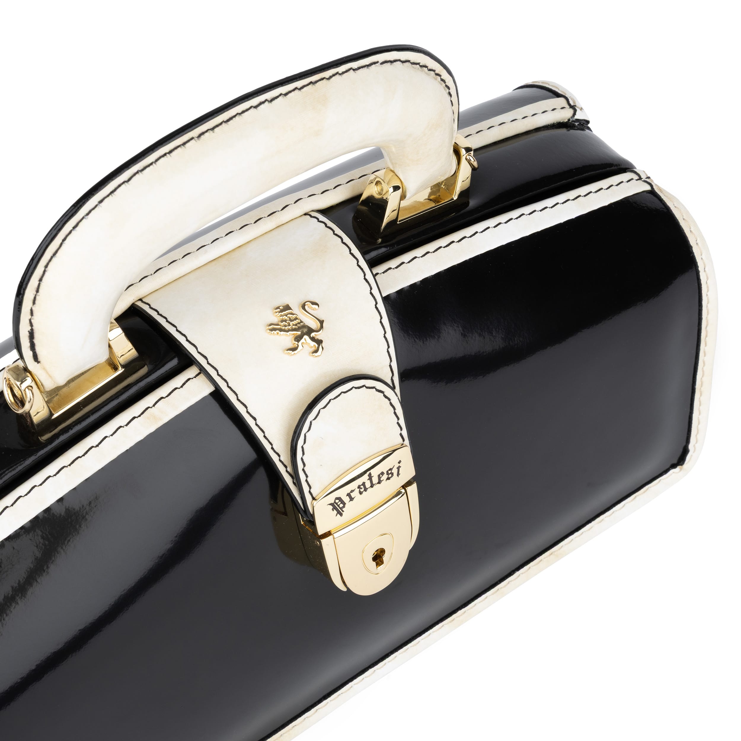 Gazelle - Black & Cream - Women’s patent leather top handle & crossbody bag