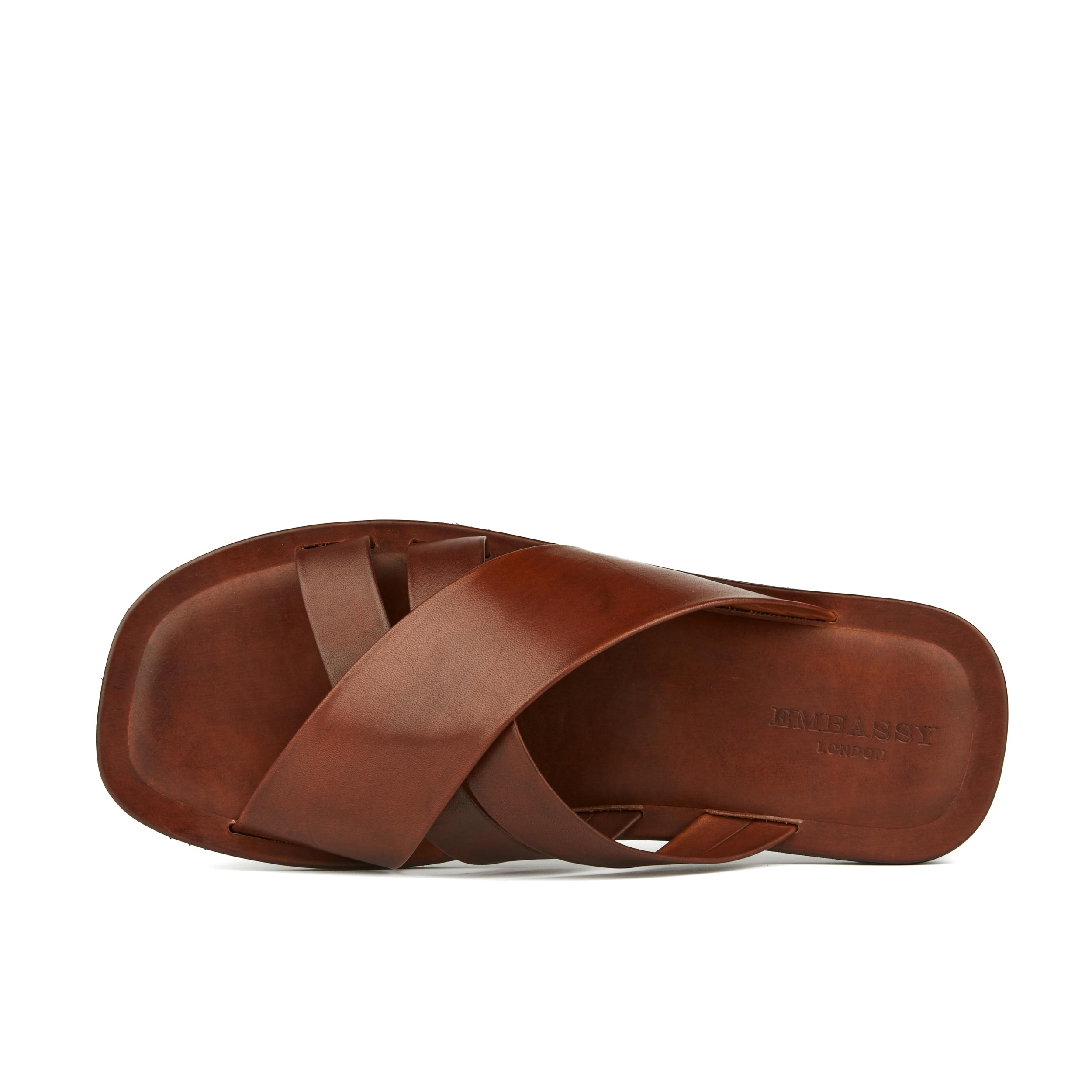 Rio - Brown - Men's crossover straps fully leather lined slide sandal