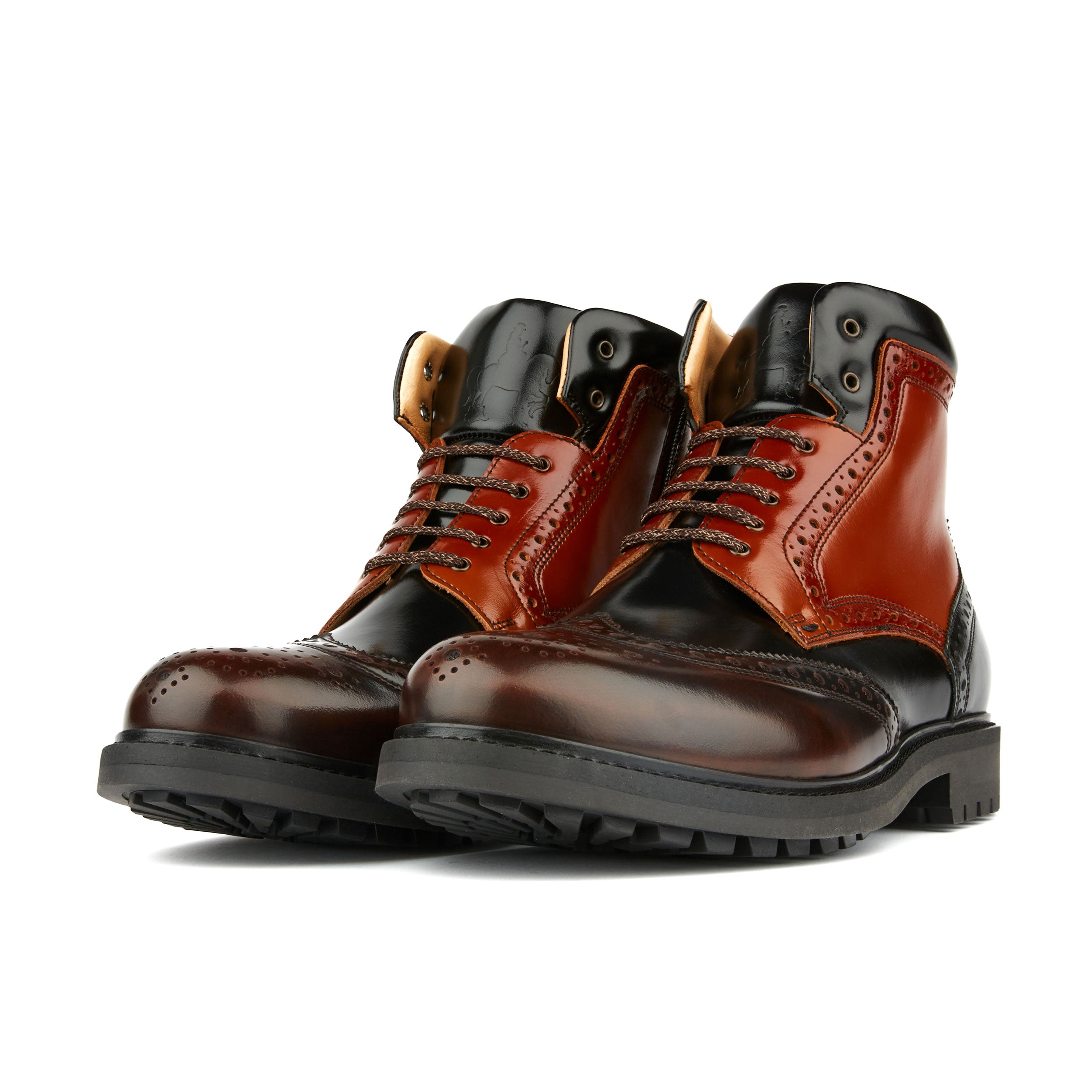 Wanderer - Black Brown - Men's chunky combat style boot in black and brown leather