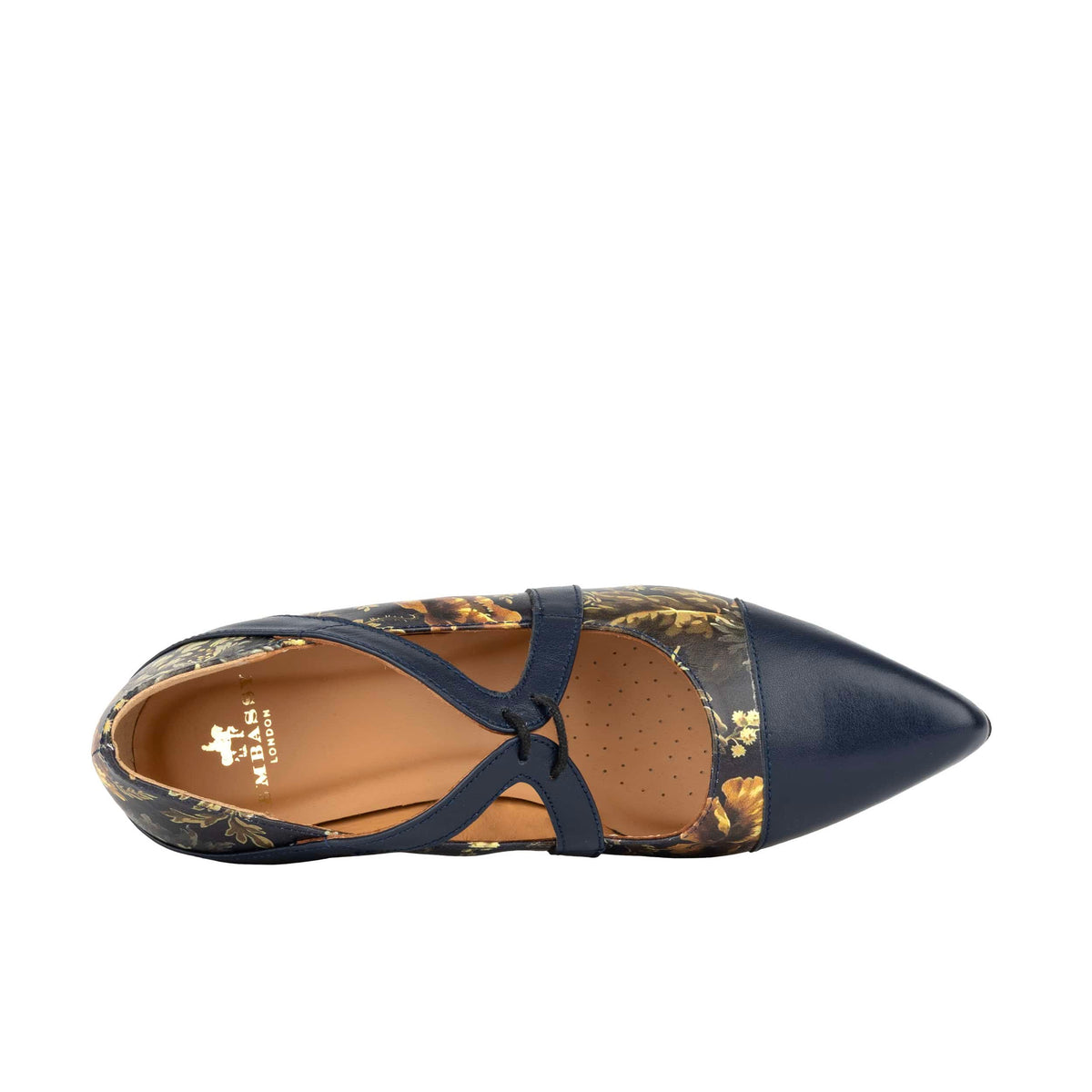 Harlowe High - Navy & Autumn Bloom - Women's leather block heel pumps