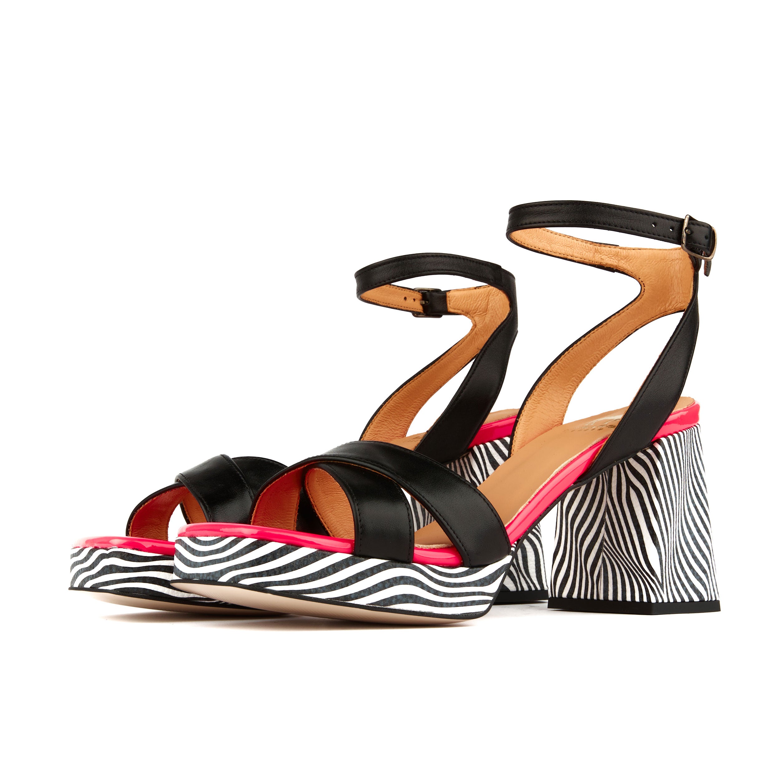 Long Beach - Flamingo - Women's platform block heel sandal with criss cross straps