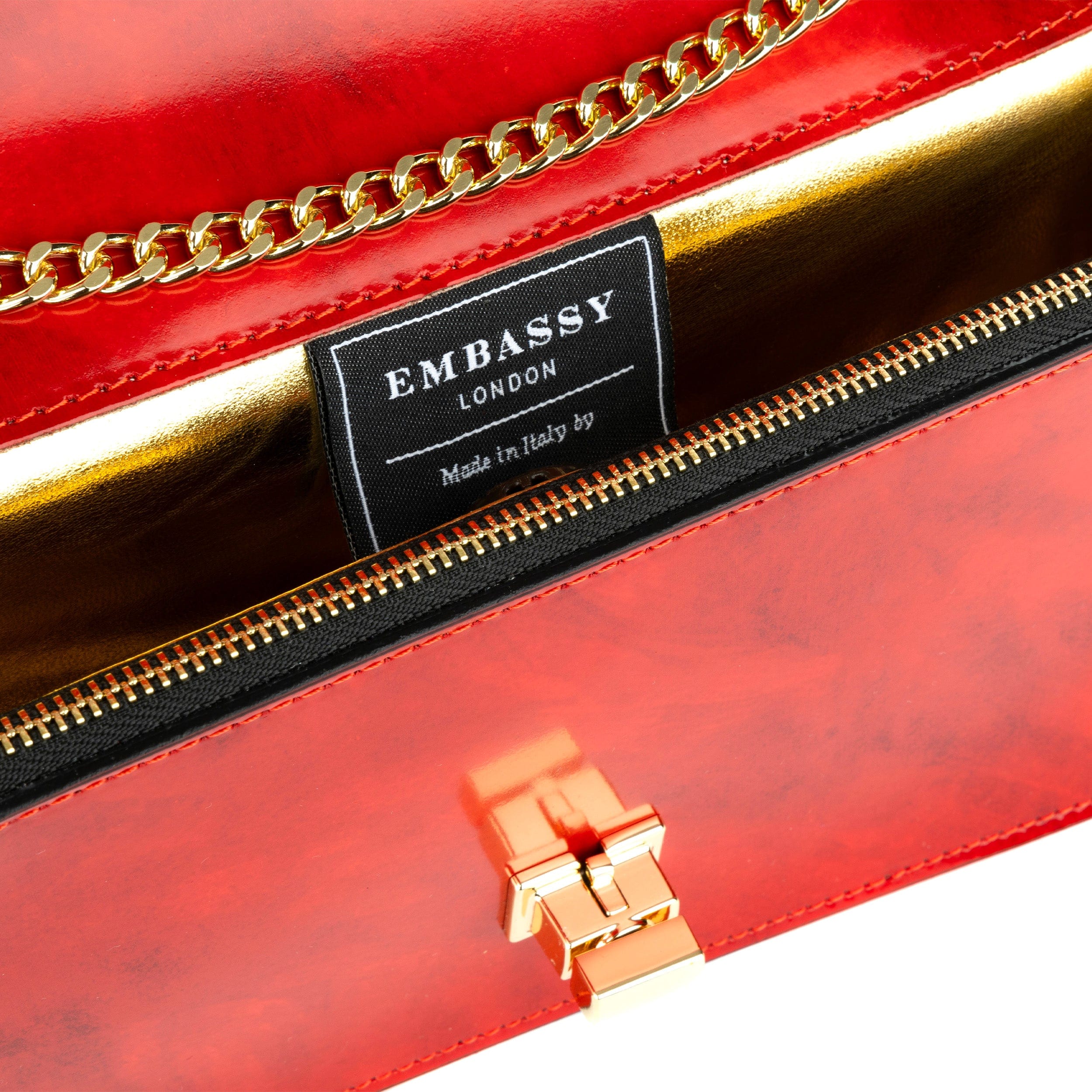 Envy - Red - Women's leather flap clutch bag with strap
