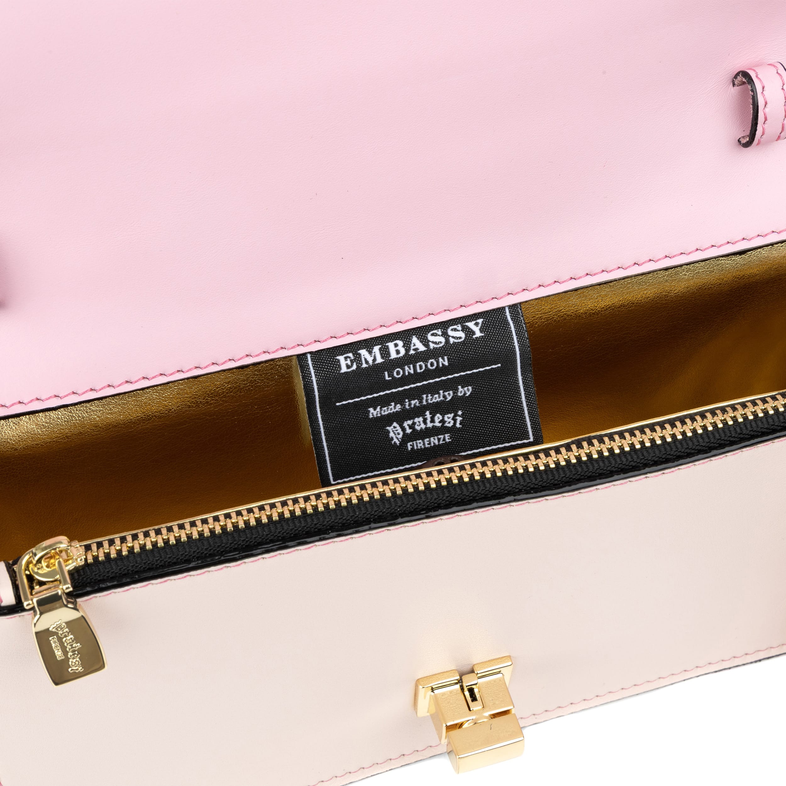 Envy - Pink & Pink - Women's leather flap clutch bag with strap
