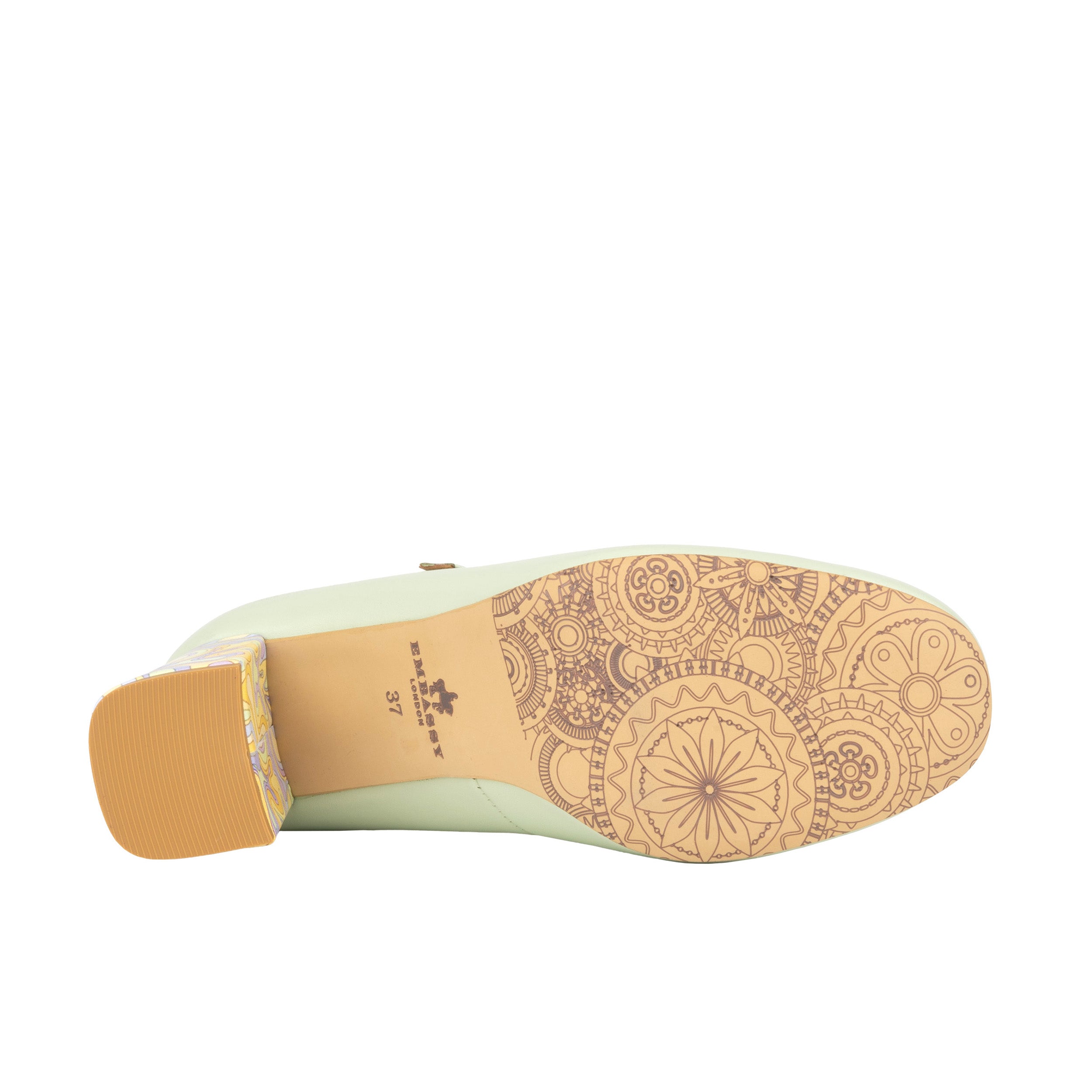 Button - Mint & Multi Pastel Print - Women's Leather Round-toe Mary Jane Pump with Block Heel