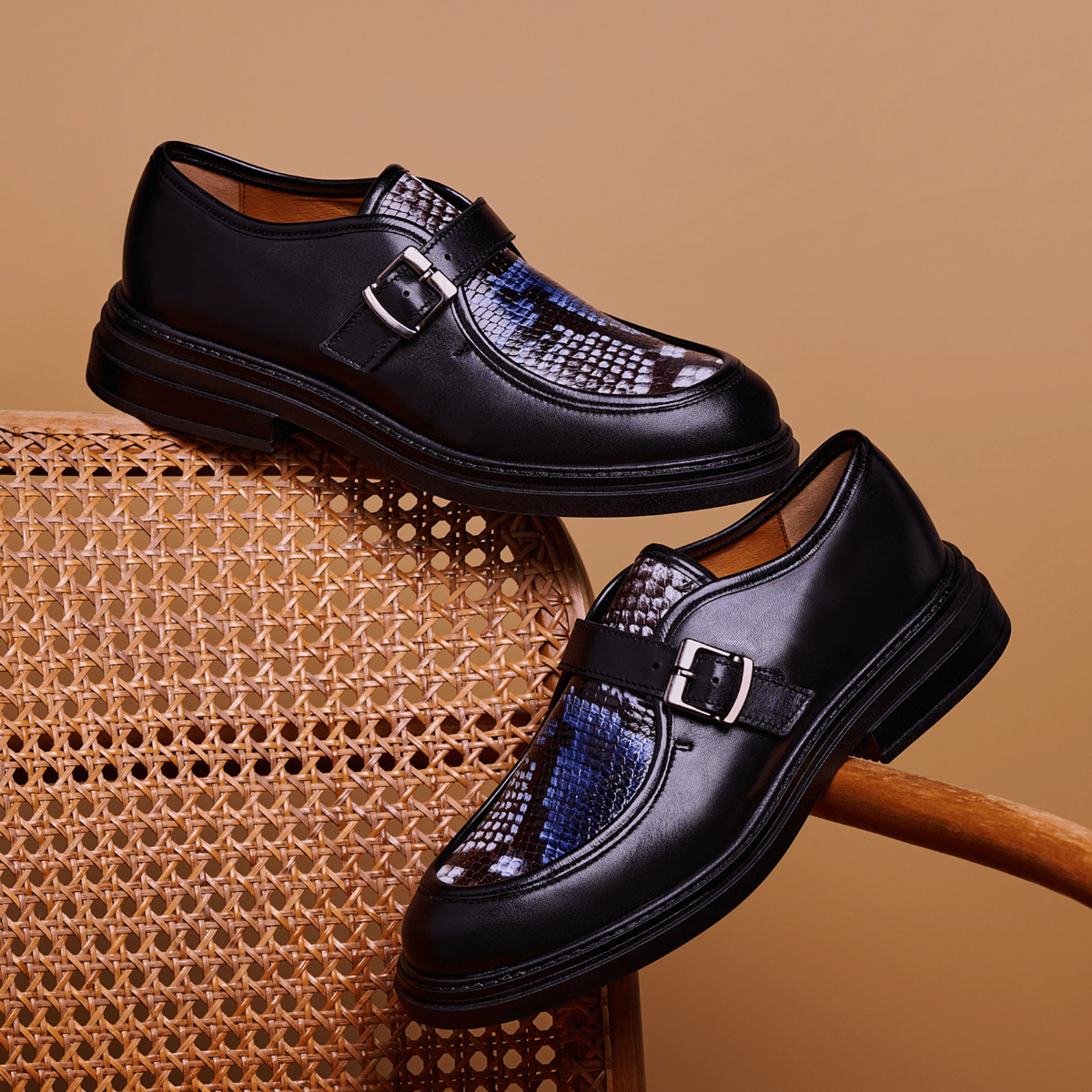 Strapp - Black & Blue Snake - Women’s leather loafer with buckle