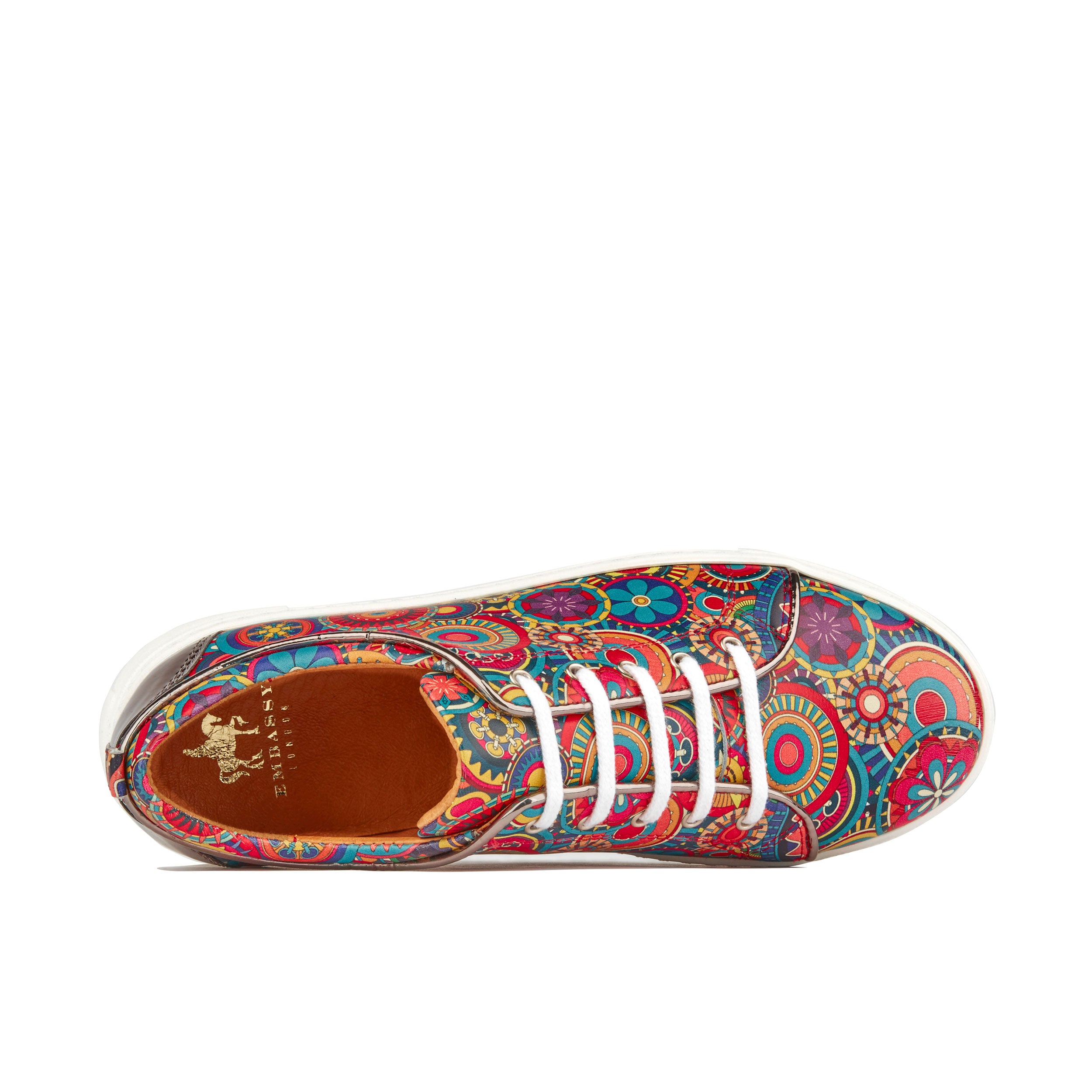 Camila - Signature Print - Women's chunky sole leather trainer in colourful print