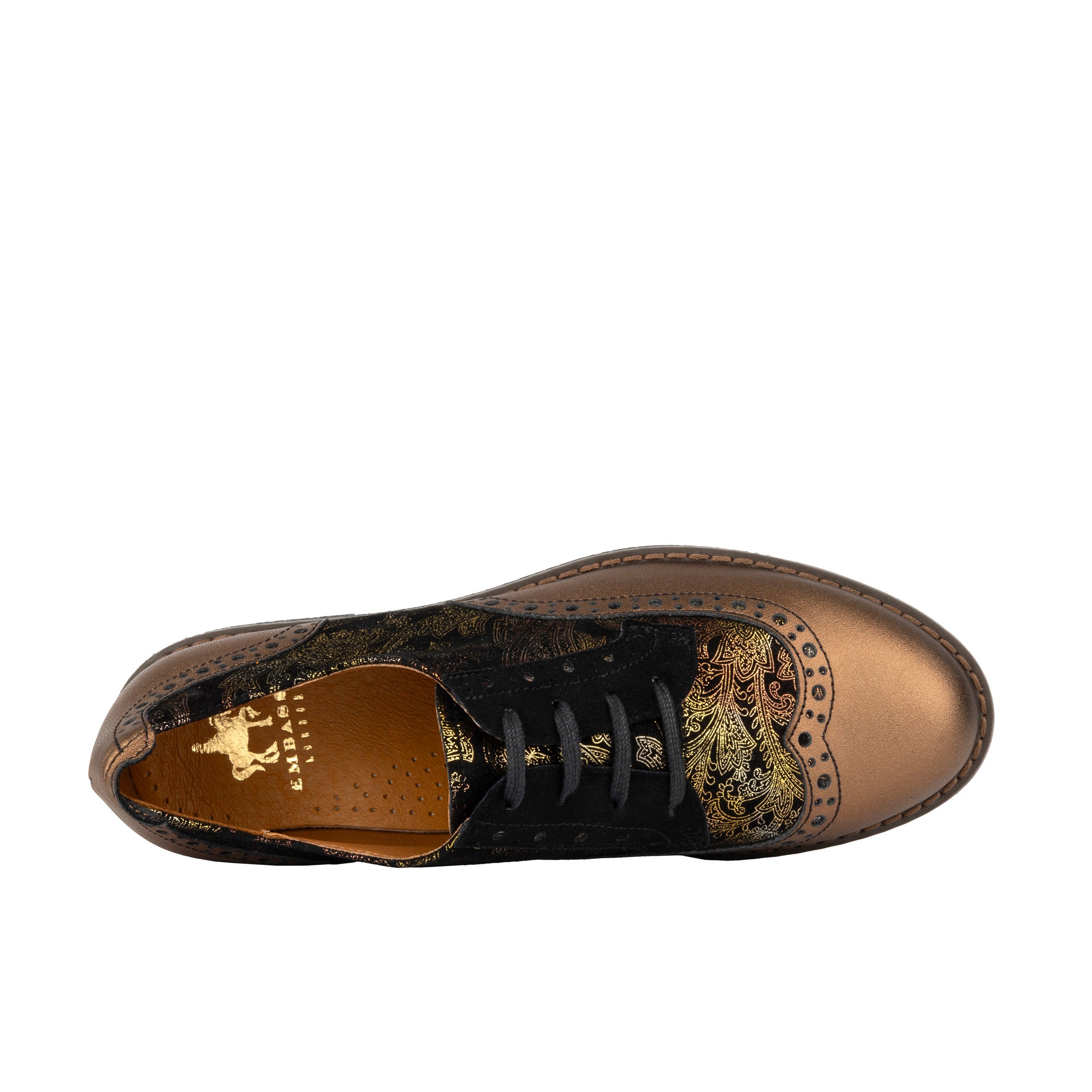 The Artist - Bronze & Floral - Women's leather lace-up shoe with brogue detailing