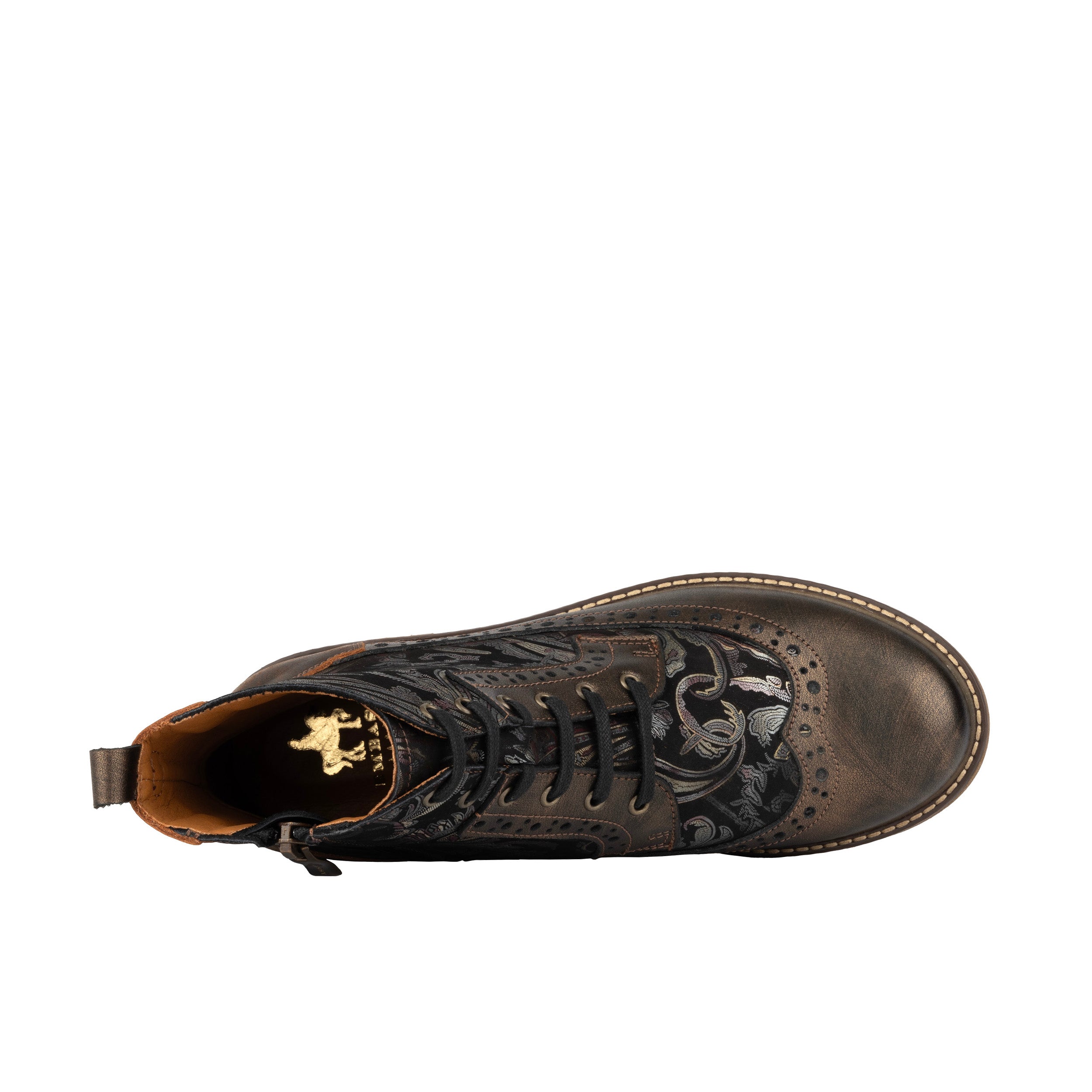 Milliner - Bronze & Floral - Women's leather round toe rubber sole ankle boot in black