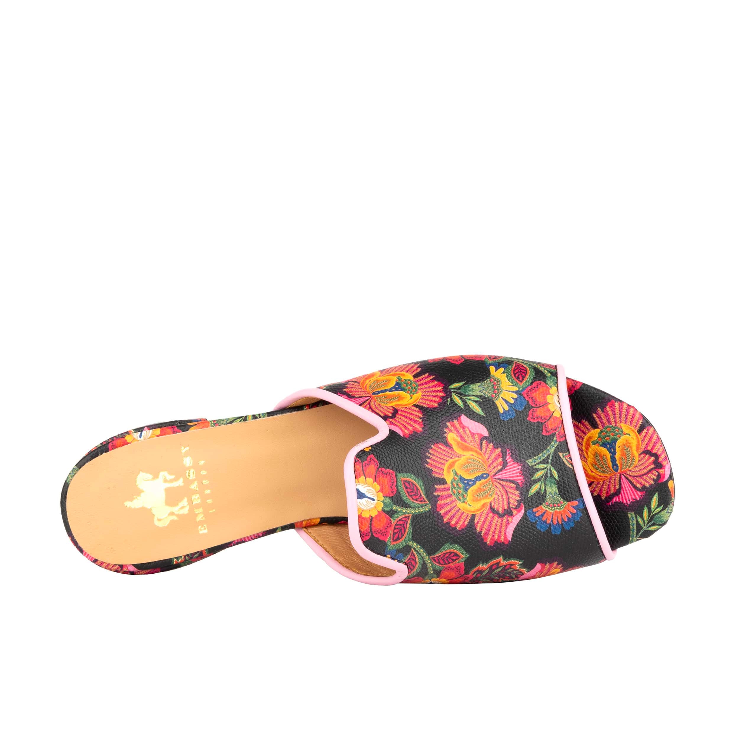 South Beach - Red Flowers - Women's fully leather lined slip on sandal