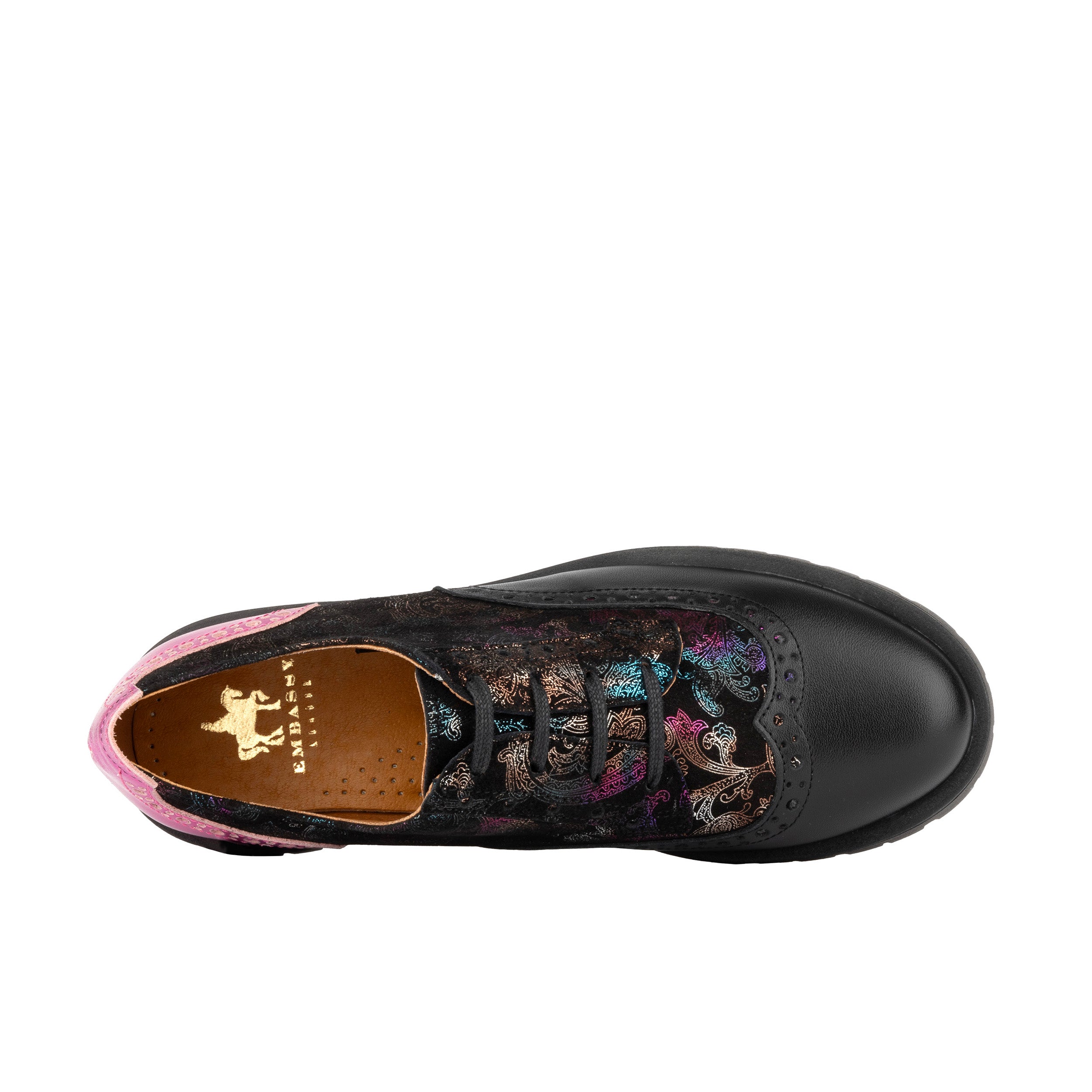Artisan - Dark Winter Foil & Pink - Women's leather lace-up shoe with brogue detailing