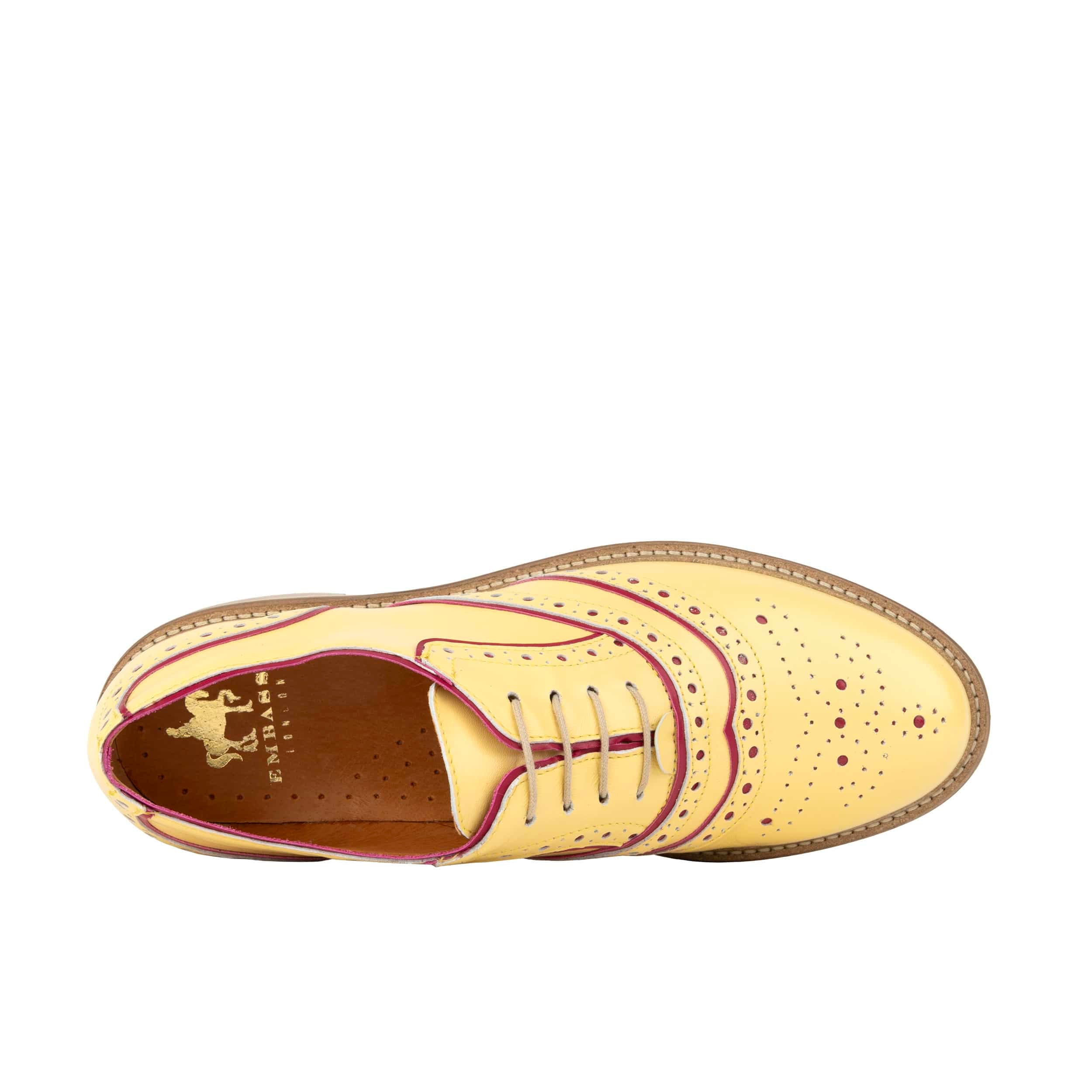 Brick Lane - Pastel Yellow - Women's contrast leather lace-up brogue