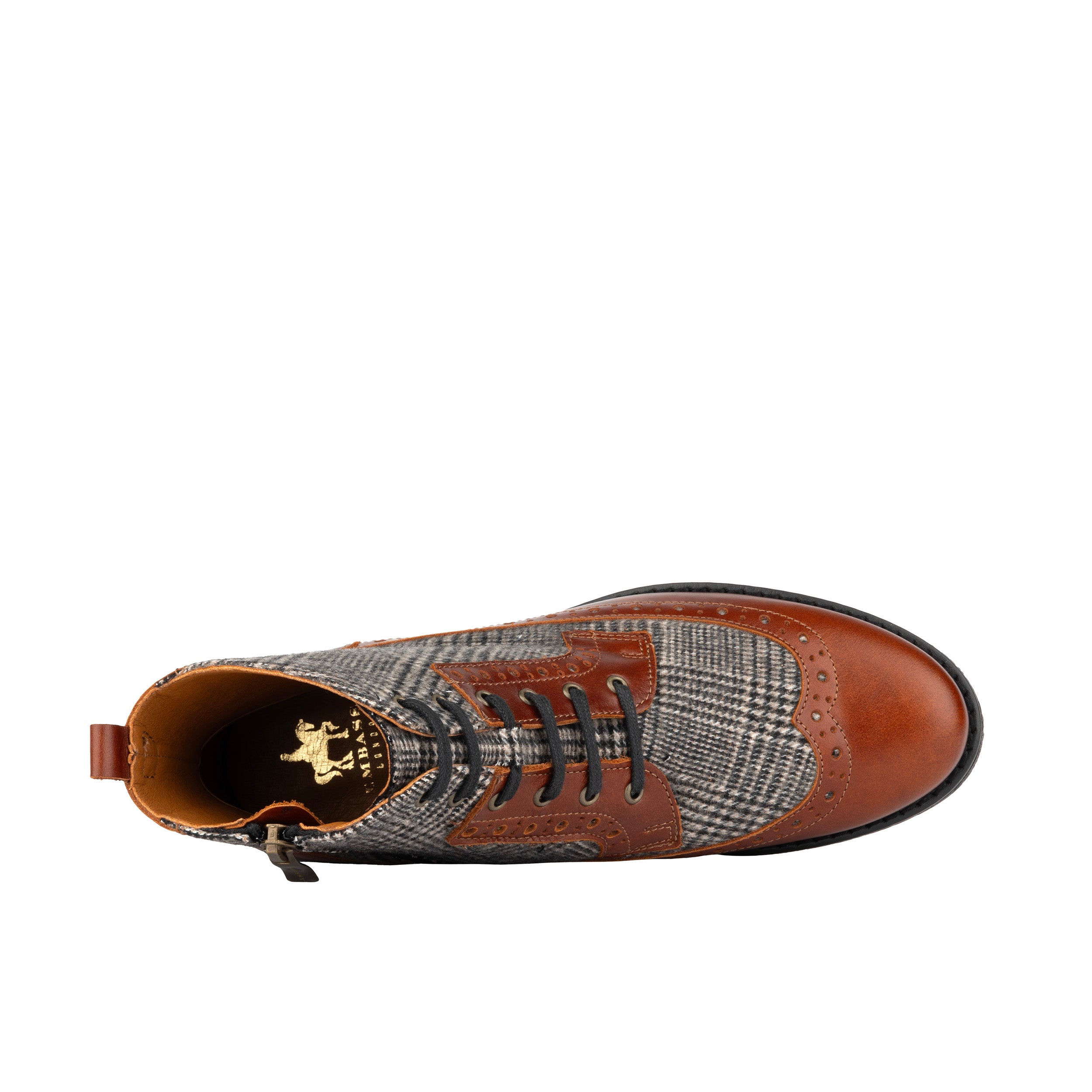 Hatter - Brown & Brown Check - Women's Leather Ankle Lace-up Boot with check details