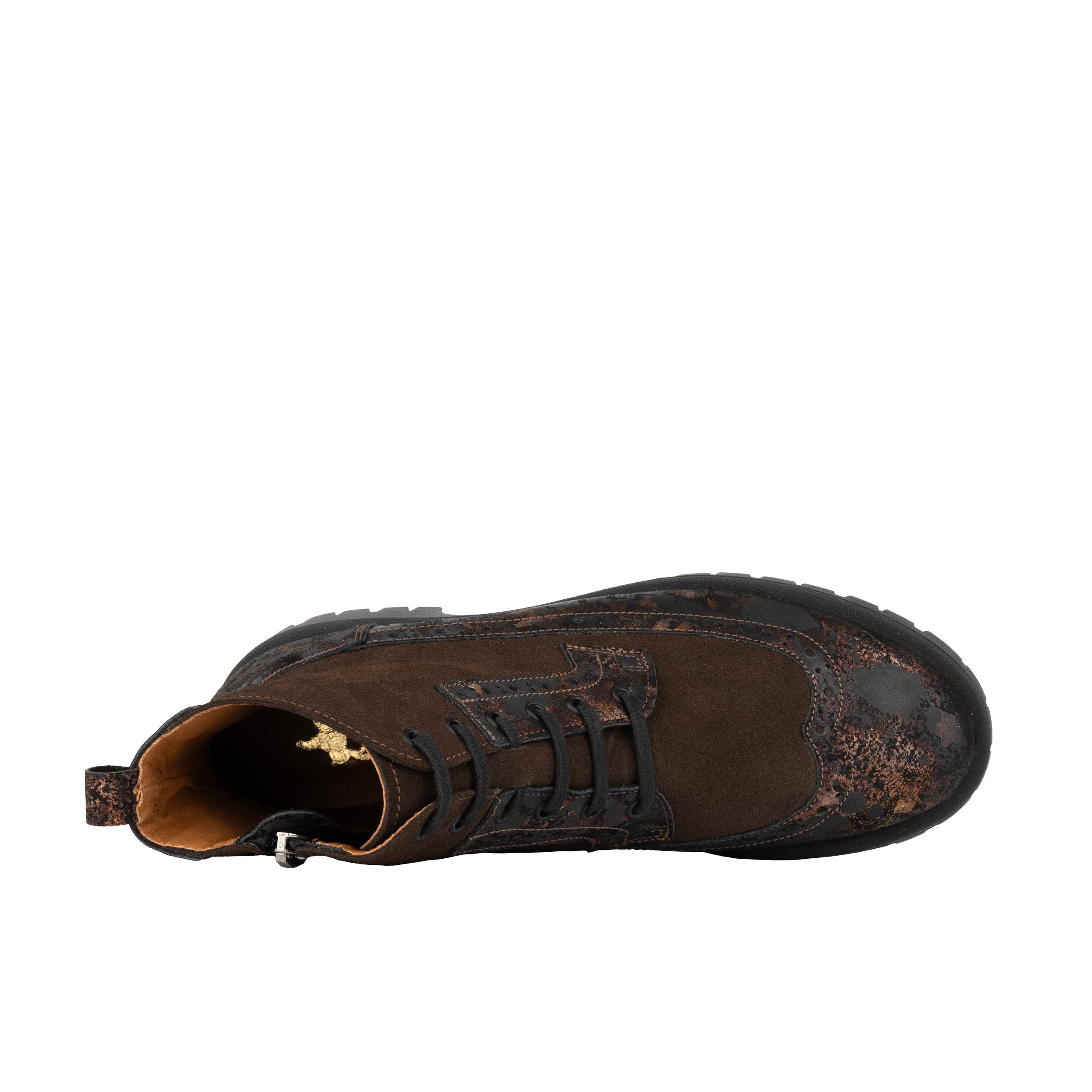 Hatter Platform - Brown Metal - Women's Leather and brushed nubuck suede Ankle Lace-up Boot with chunky cleated sole