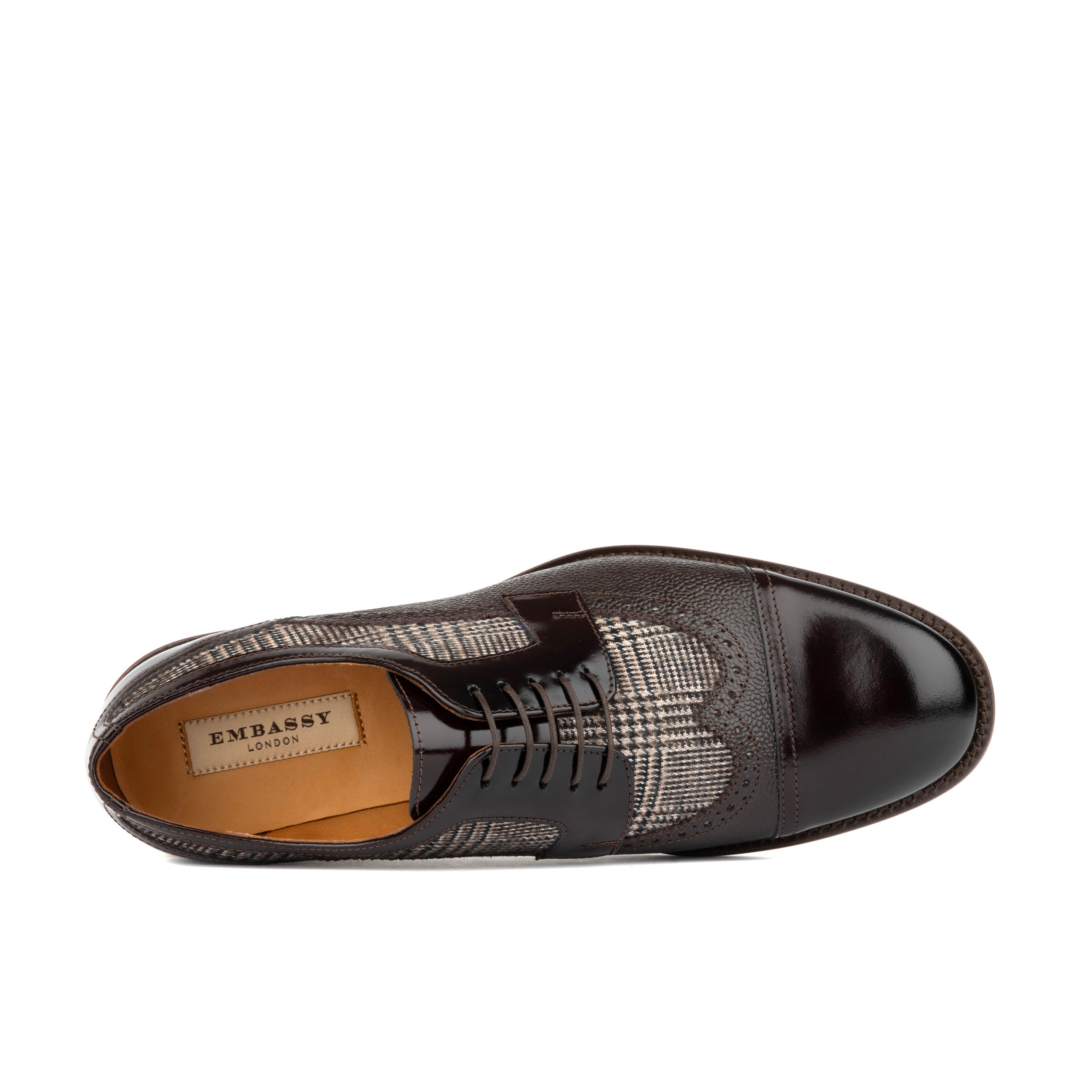 Orlando - Brown Check - Men's toe cap leather dressy shoe with brogue details