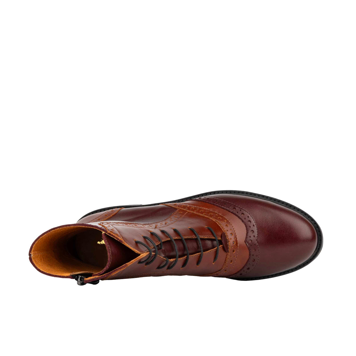 Brick Lane Boots - Brown Mix Women's leather oxford higher ankle boot with brogue detail