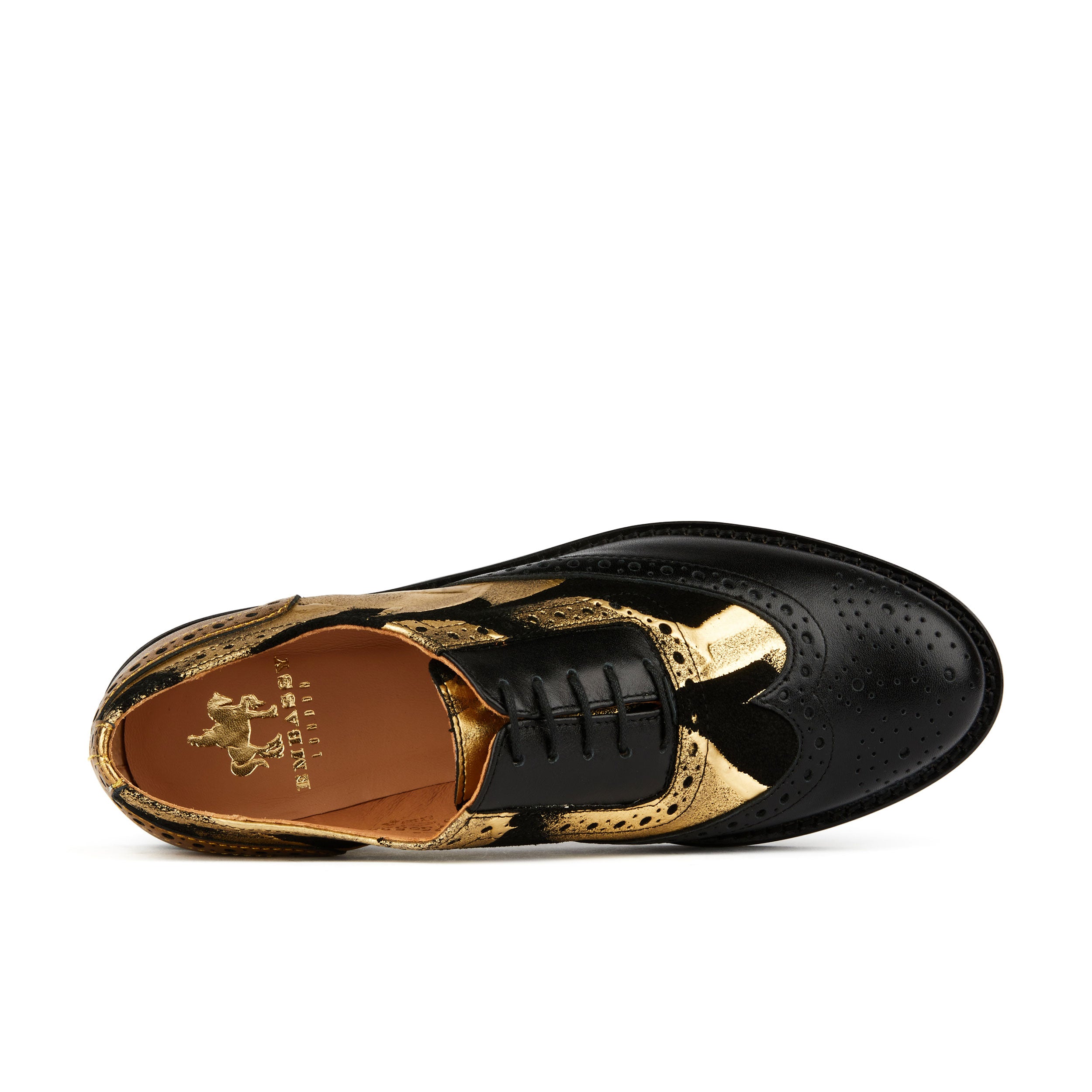 Vivienne - Gold & Black - Women's oxford shoe with golden and black leather combo