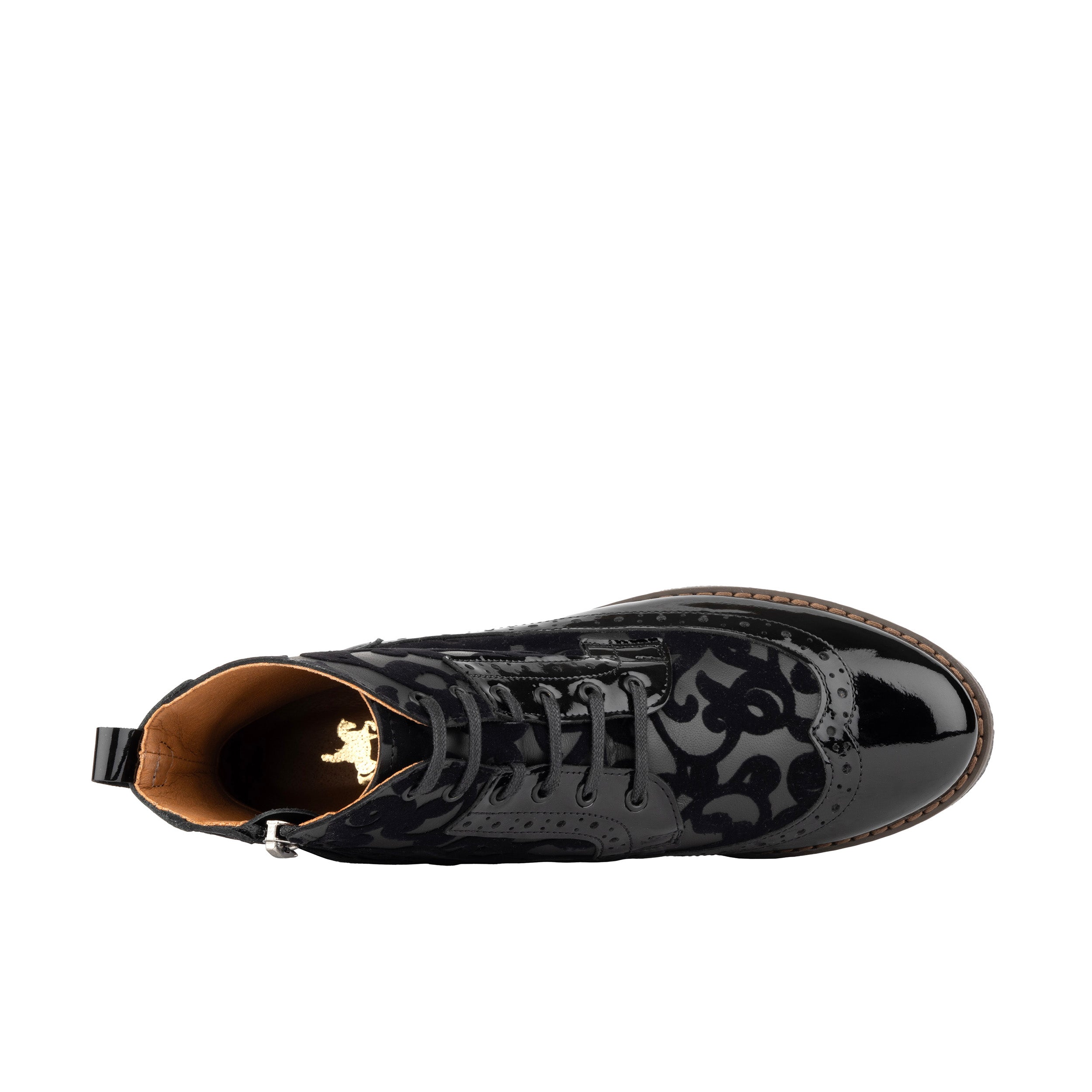 Hatter - Black Floral - Women's zip up and lace up ankle boot with brogue styling