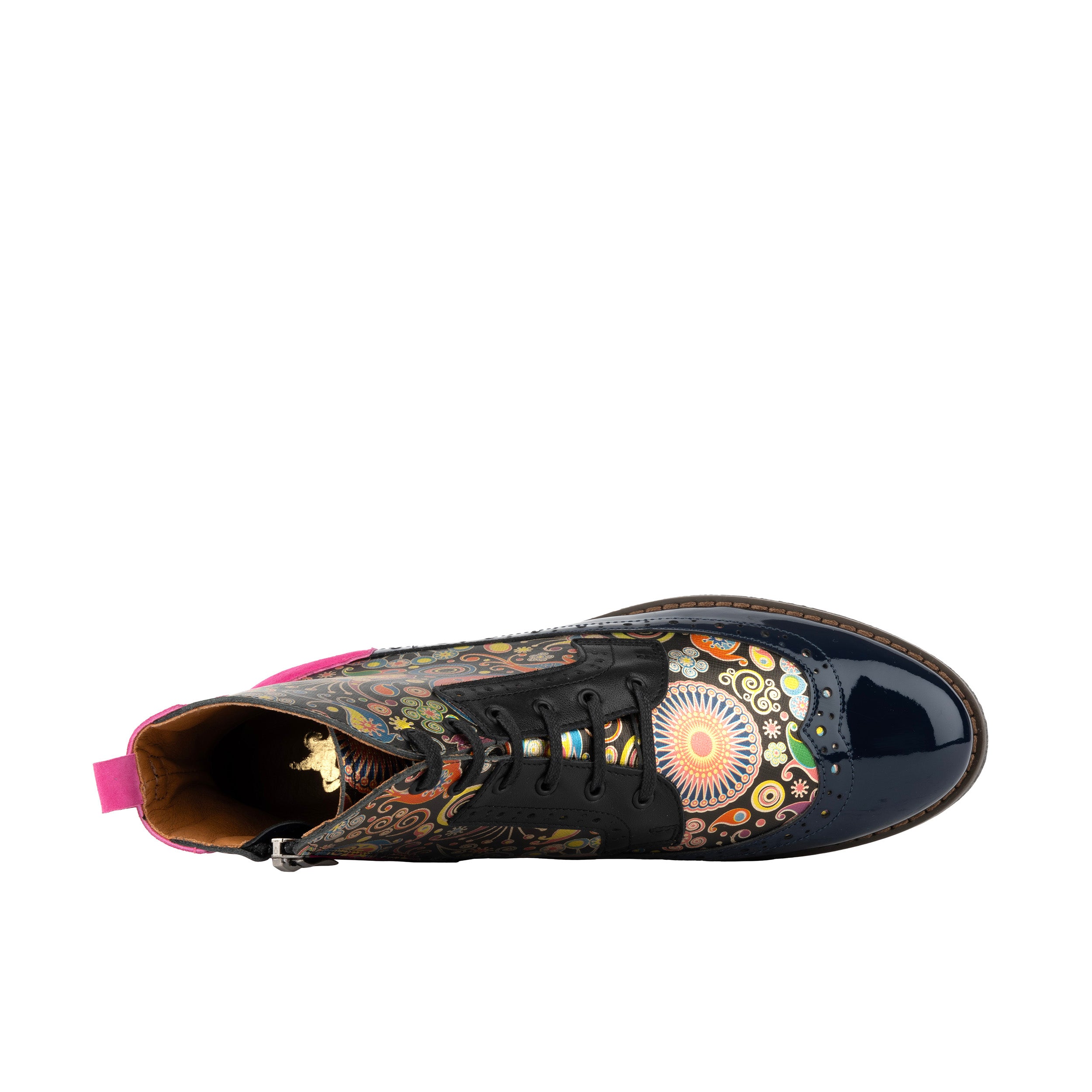 Hatter - Navy Pink - Women's higher ankle leather boot with brogue styling