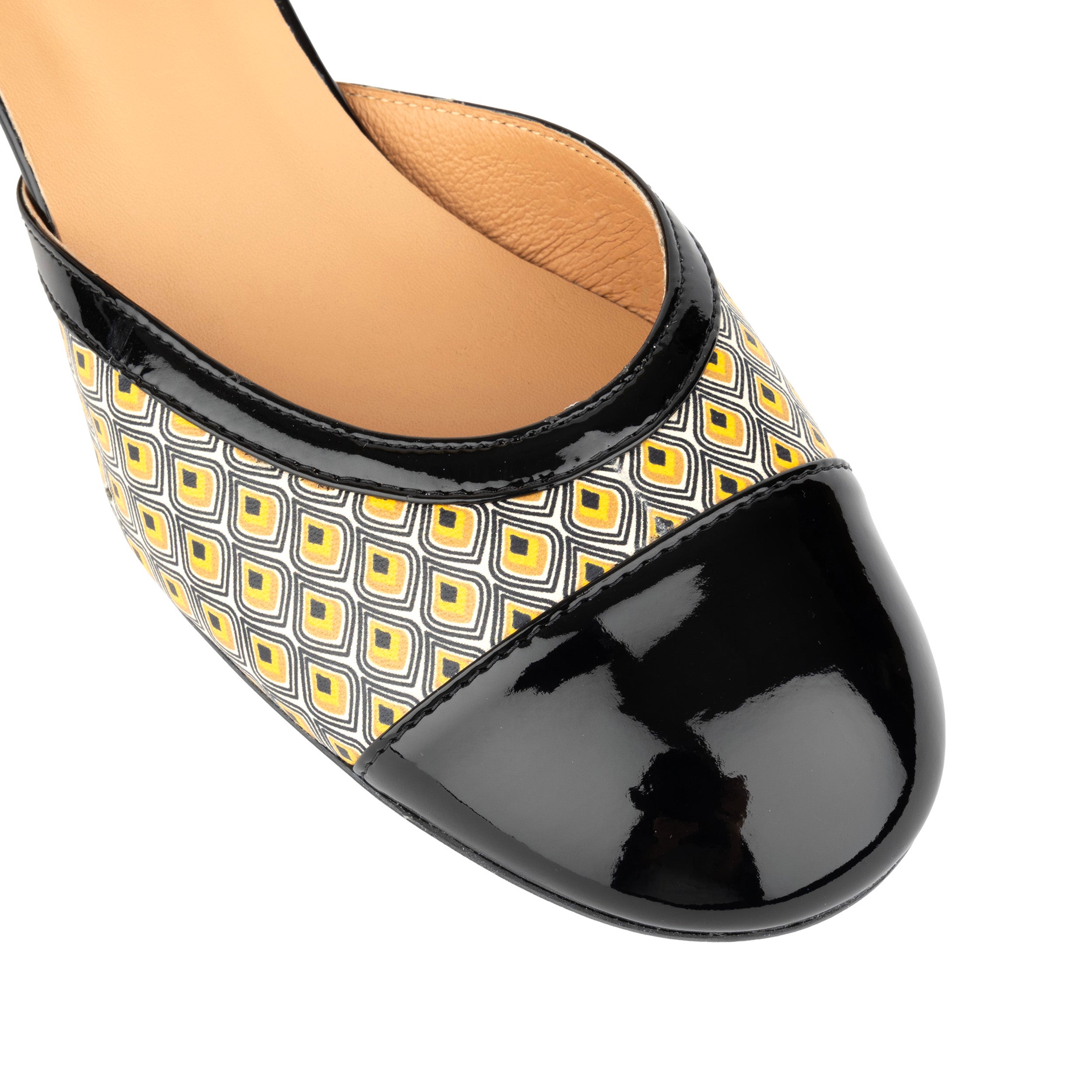 Kemi - Black & Yellow - Women's Leather Almond-Toe Block Heel