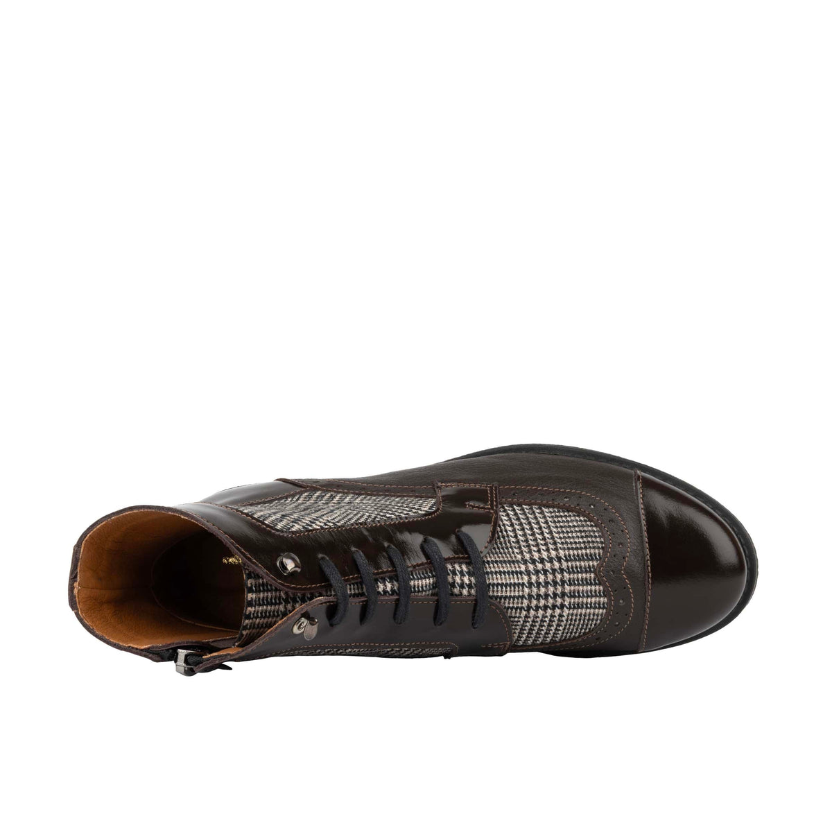 Modiste - Brown & Brown Check - Women's Leather & Tweed Check Lace-Up Ankle Boots