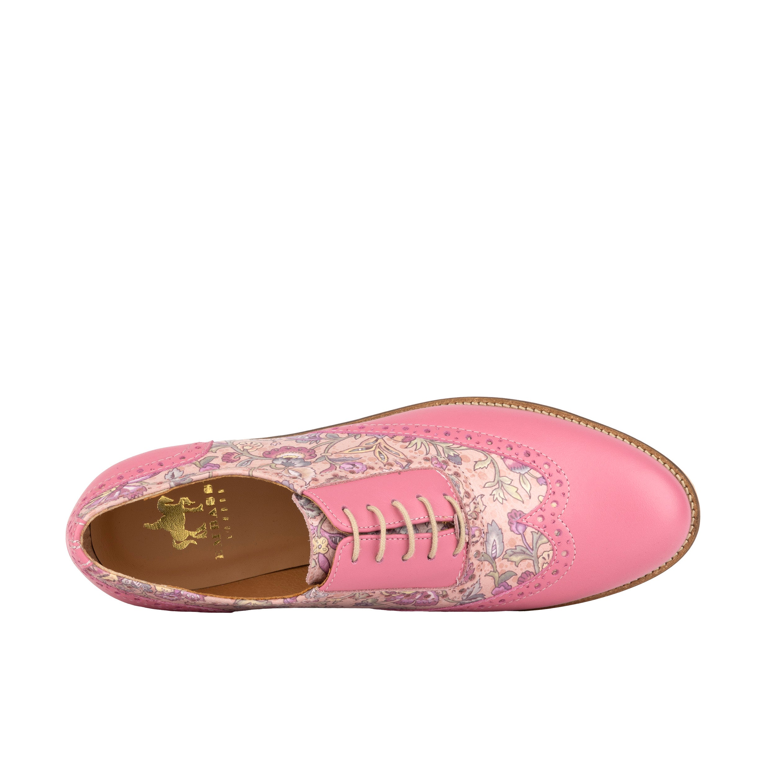 Vivienne - Pink Paisley - Women's oxford lace-up shoe with brogue details