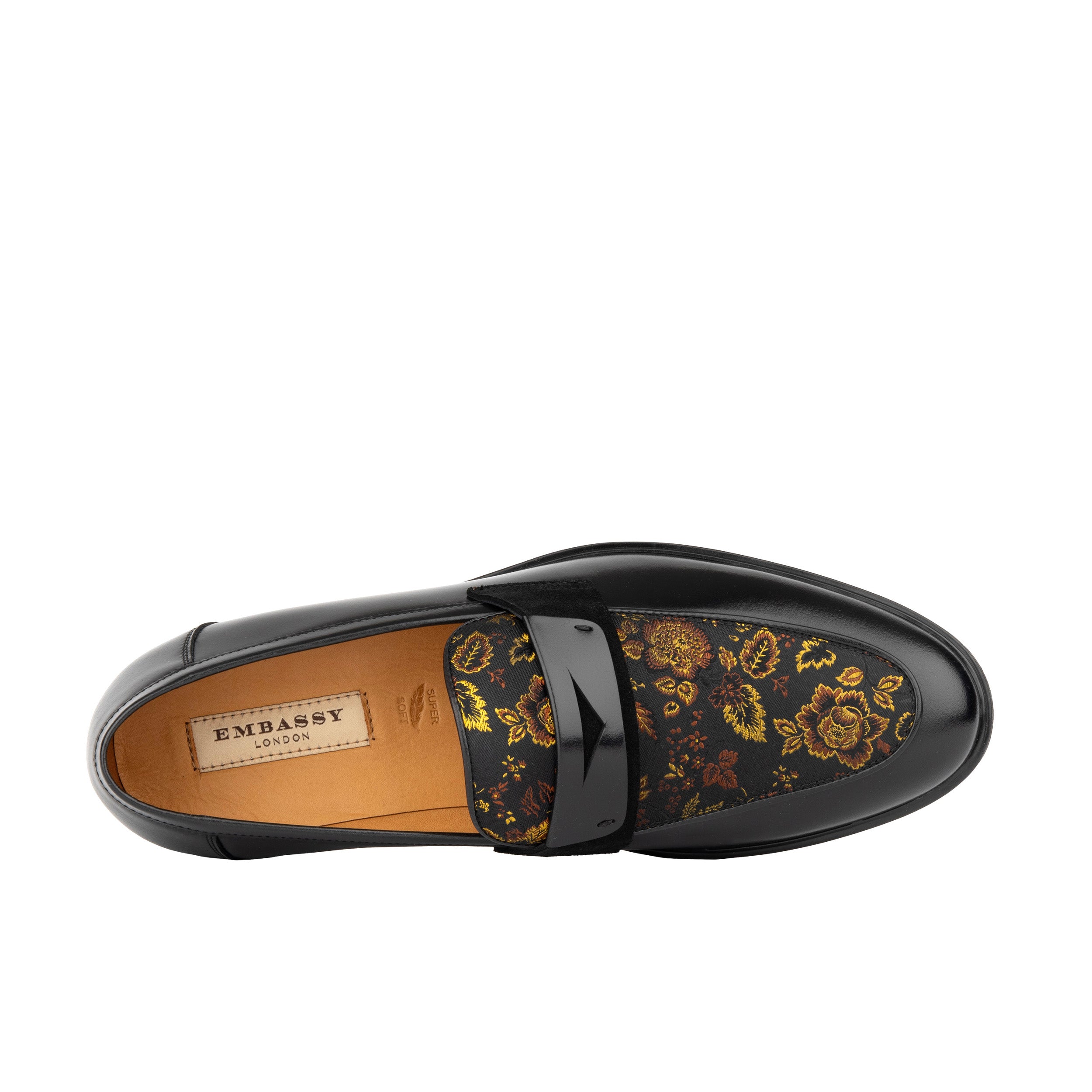 Gosselin - Black & Yellow Flowers - Men's leather loafer with jaquard details